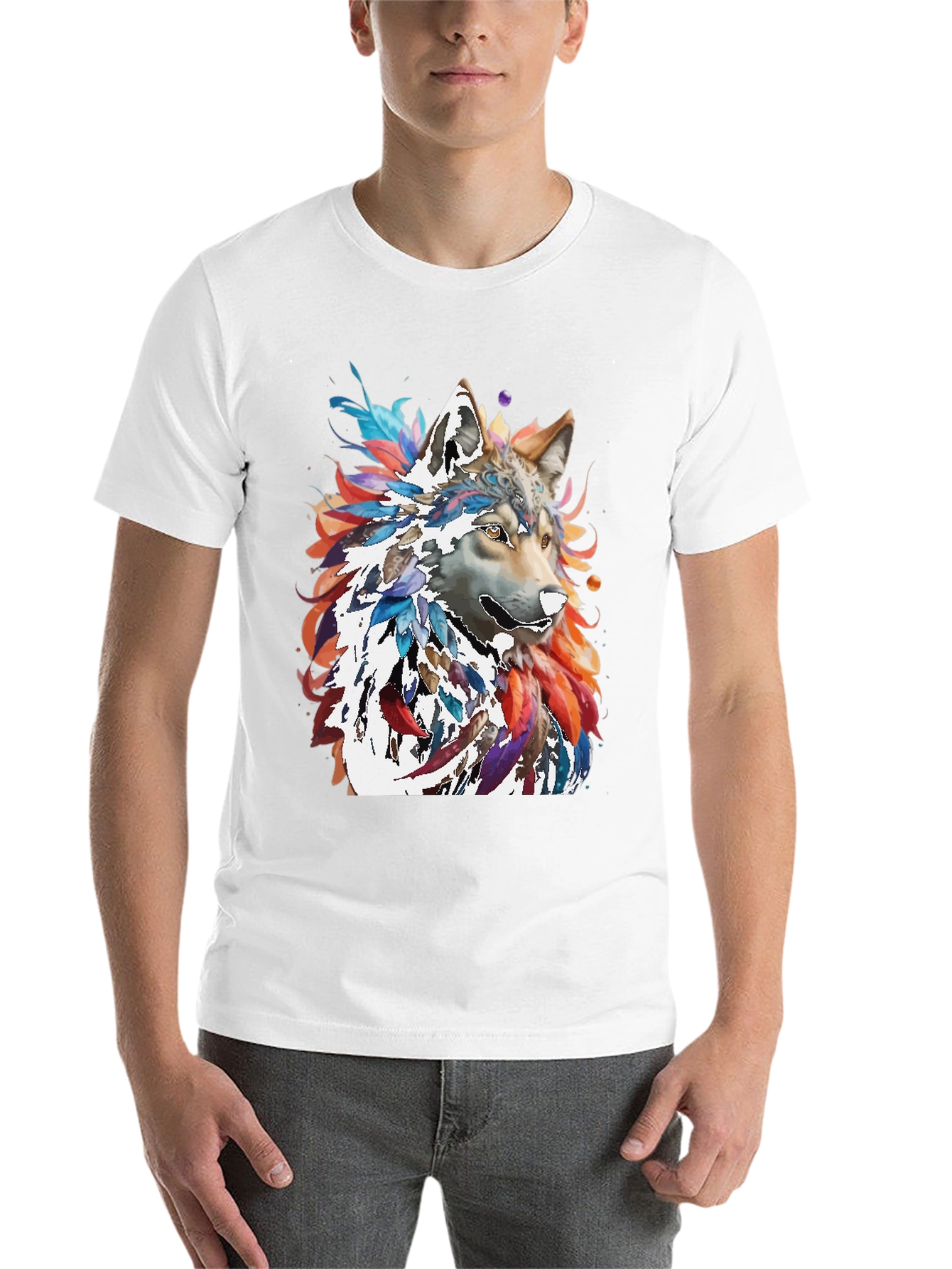 Black Wolf Art Graphic Tee - Men's Black T-Shirt view 14