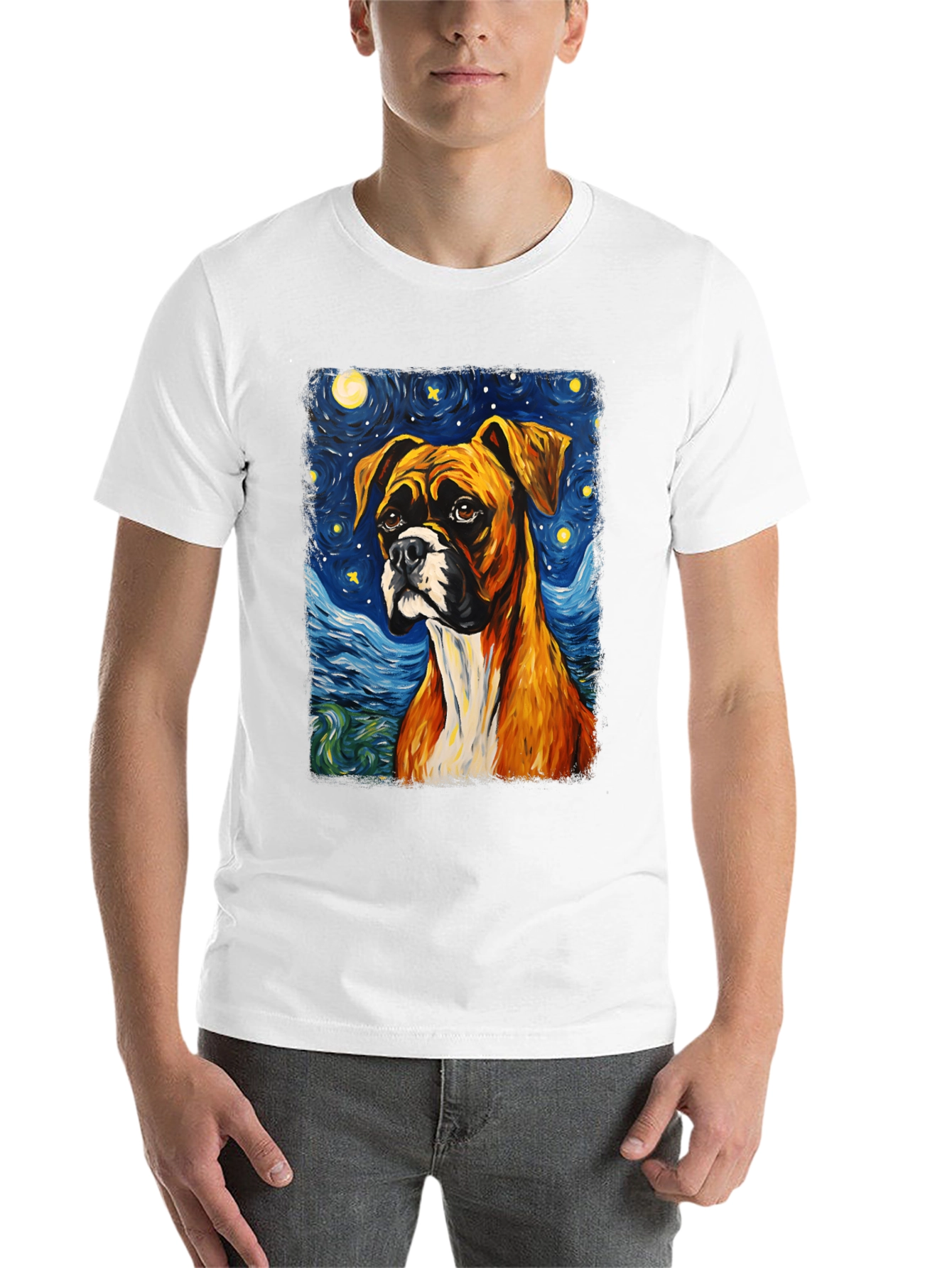 Boxer Dog Starry Night T-Shirt - 14