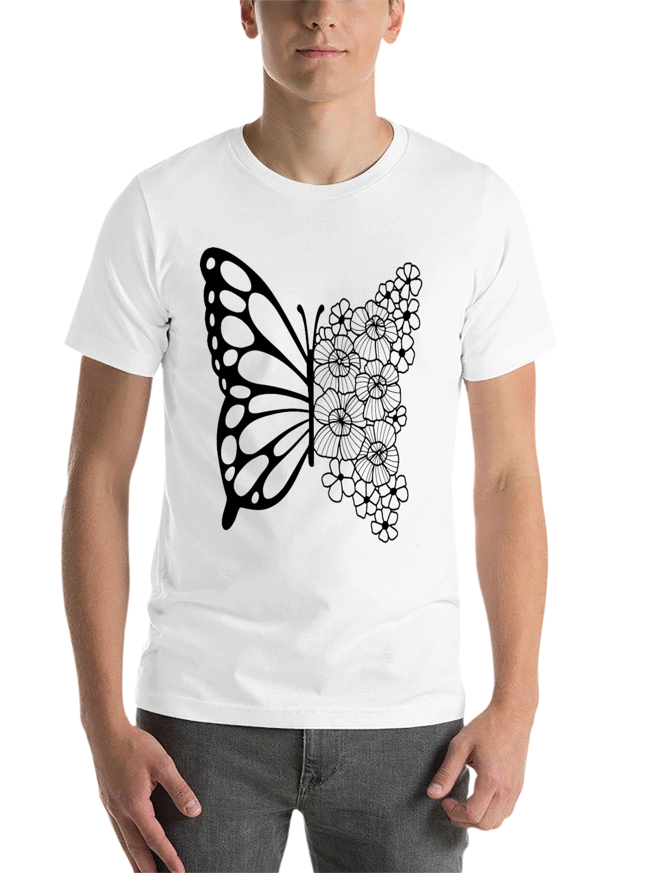 Black Butterfly Floral Graphic Tee - Black Cotton T-Shirt view 14