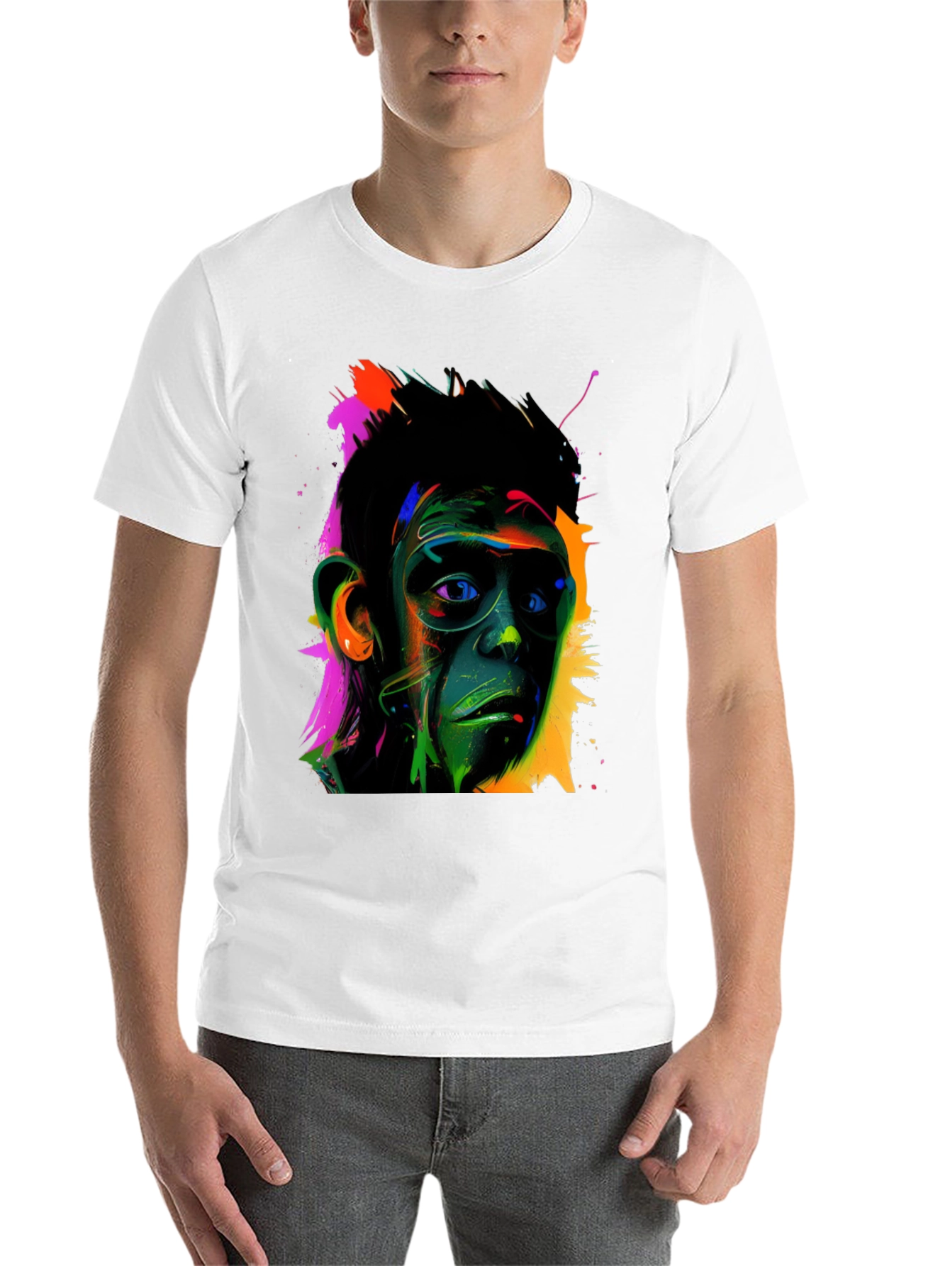 Black Colorful Monkey Face Graphic T-Shirt view 14