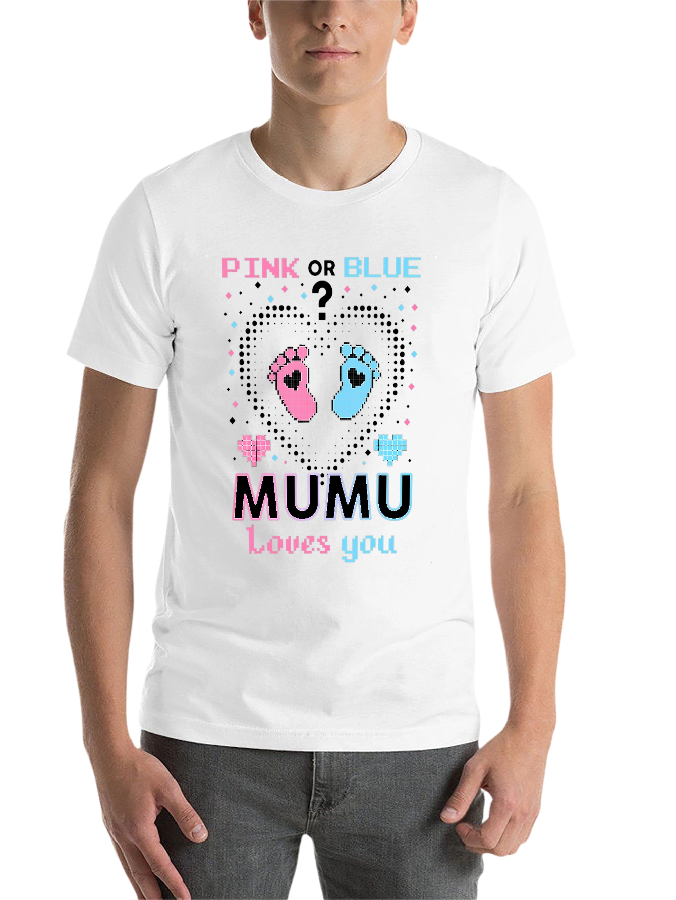 Black Pink or Blue Gender Reveal 'MUMU Loves You' T-Shirt view 14