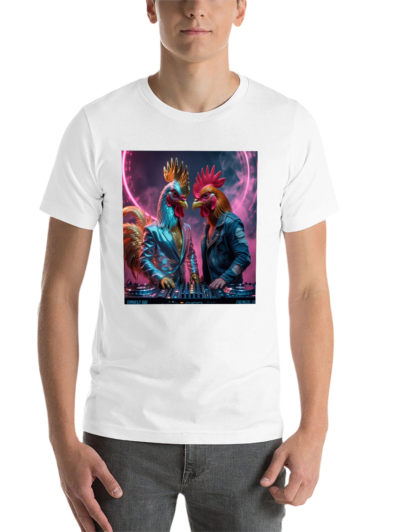 Black DJ Rooster Graphic Tee - Cool Novelty T-Shirt view 14