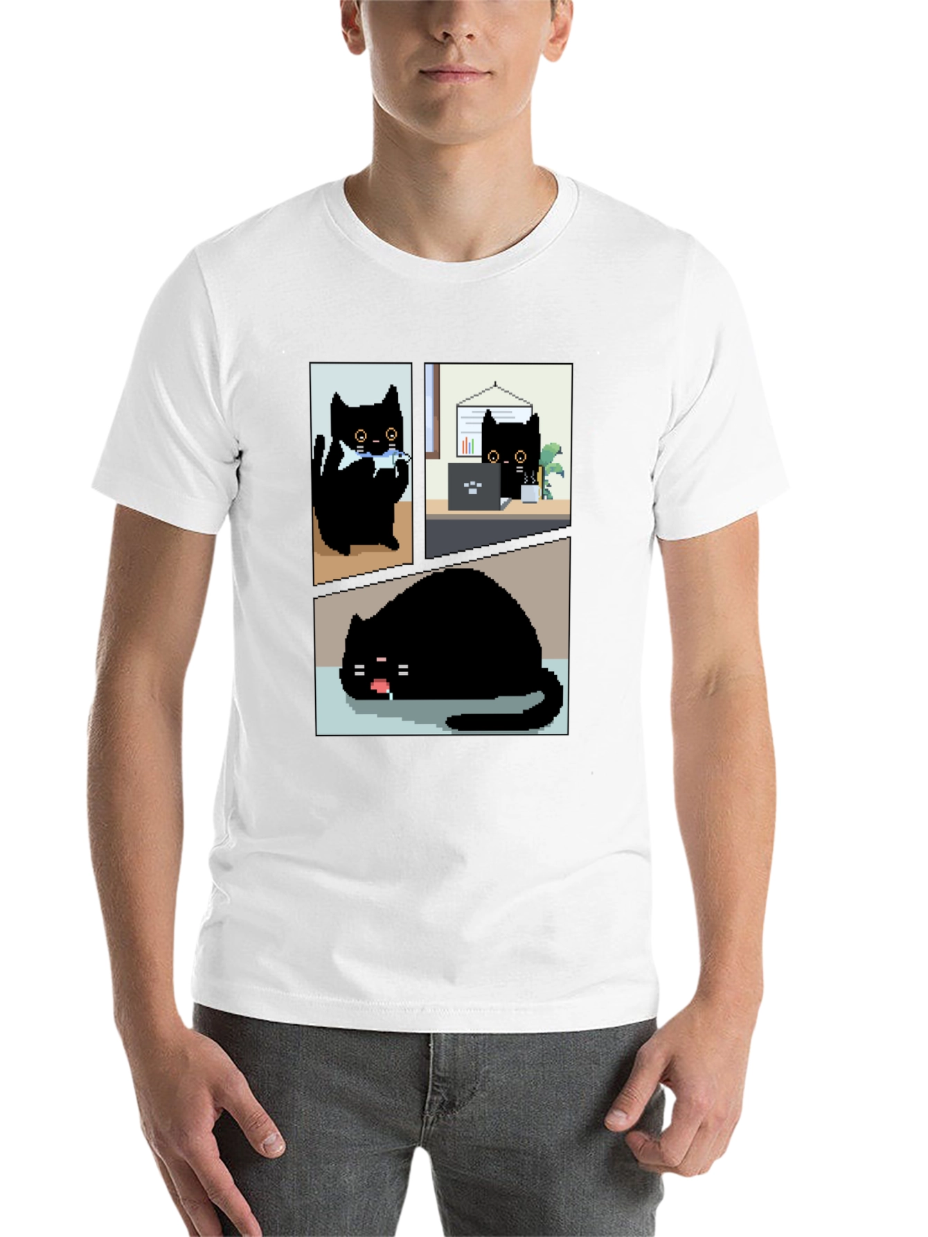 Black Pixel Black Cat T-Shirt - Cute & Funny view 14
