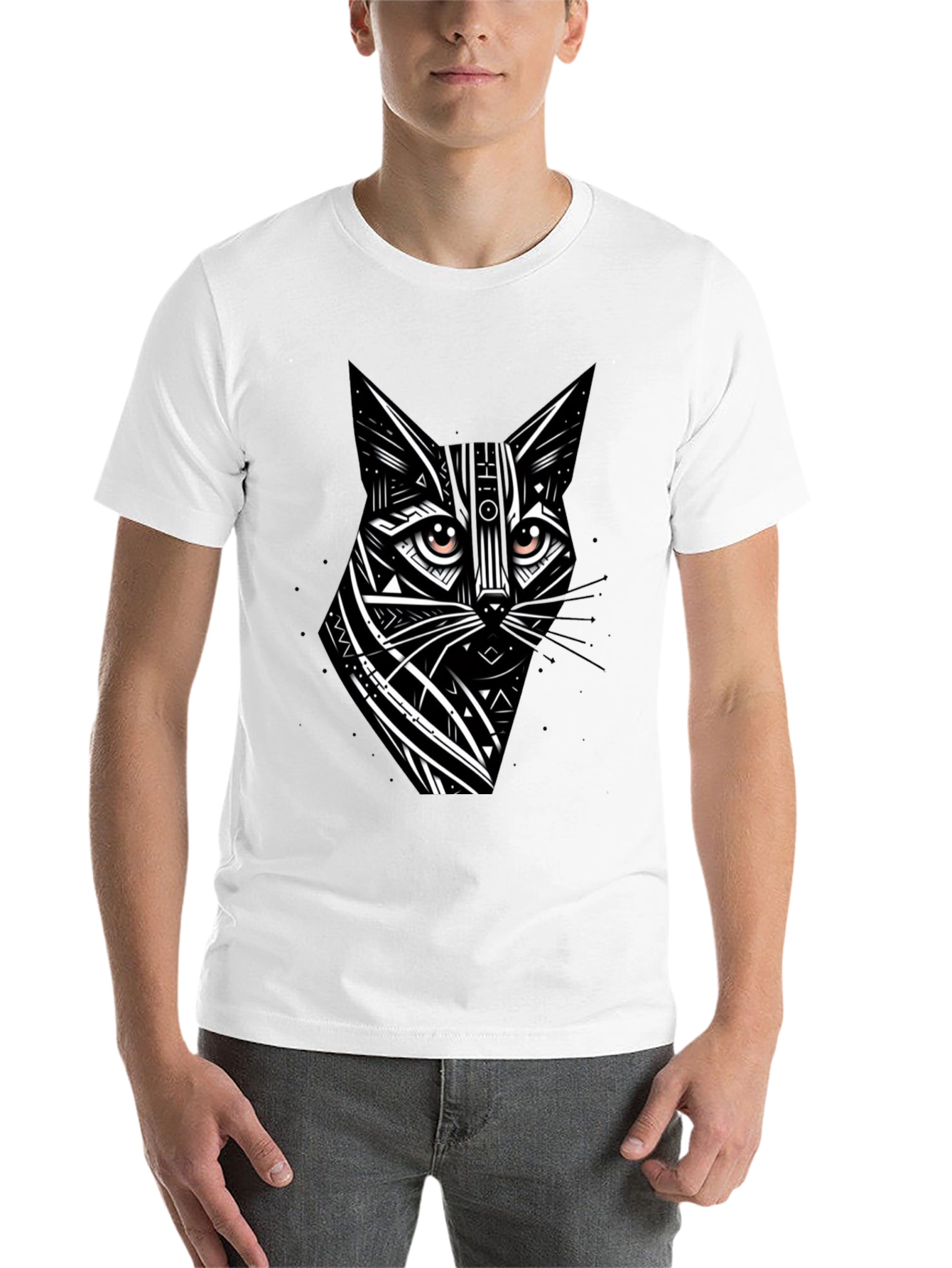 Black Tribal Cat Graphic Black T-Shirt view 14