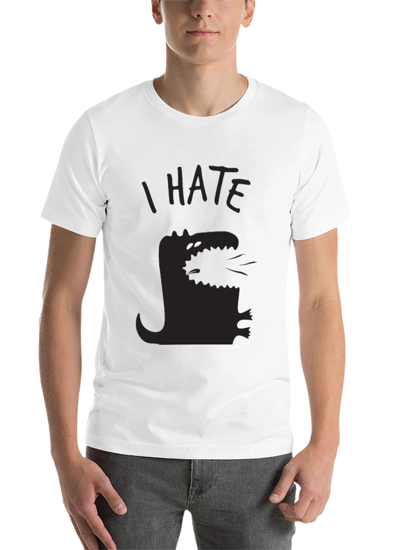 Black I Hate Dinosaur Black T-Shirt view 14