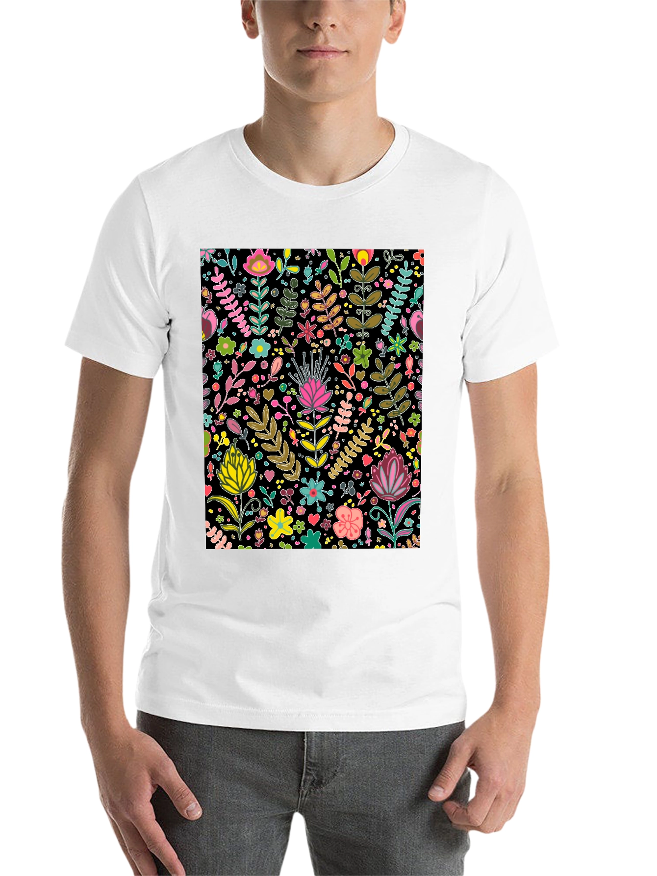 Black Floral Patterned Black T-Shirt view 14
