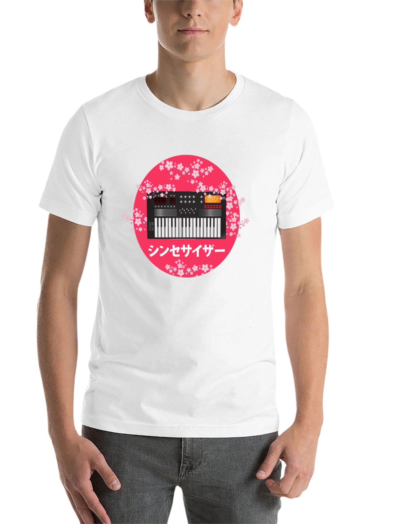 Black Synthesizer Sakura Graphic Tee view 14