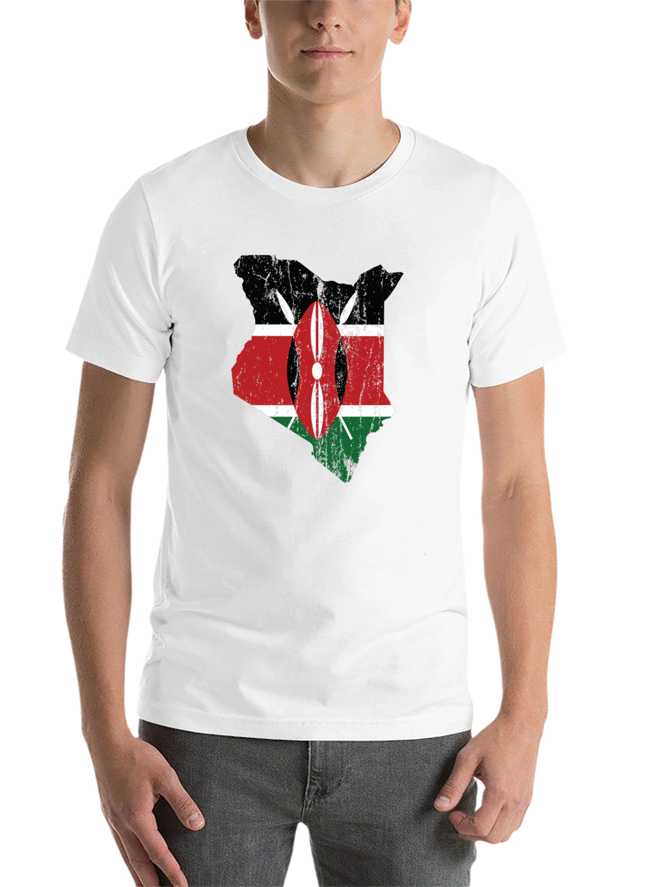 Kenya Flag Map T-Shirt - Distressed Graphic Tee - 14