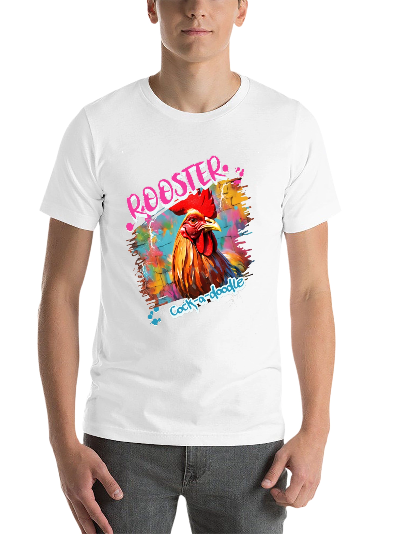 Black Rooster Graphic Tee - Men's Colorful Cock-a-doodle Shirt view 14