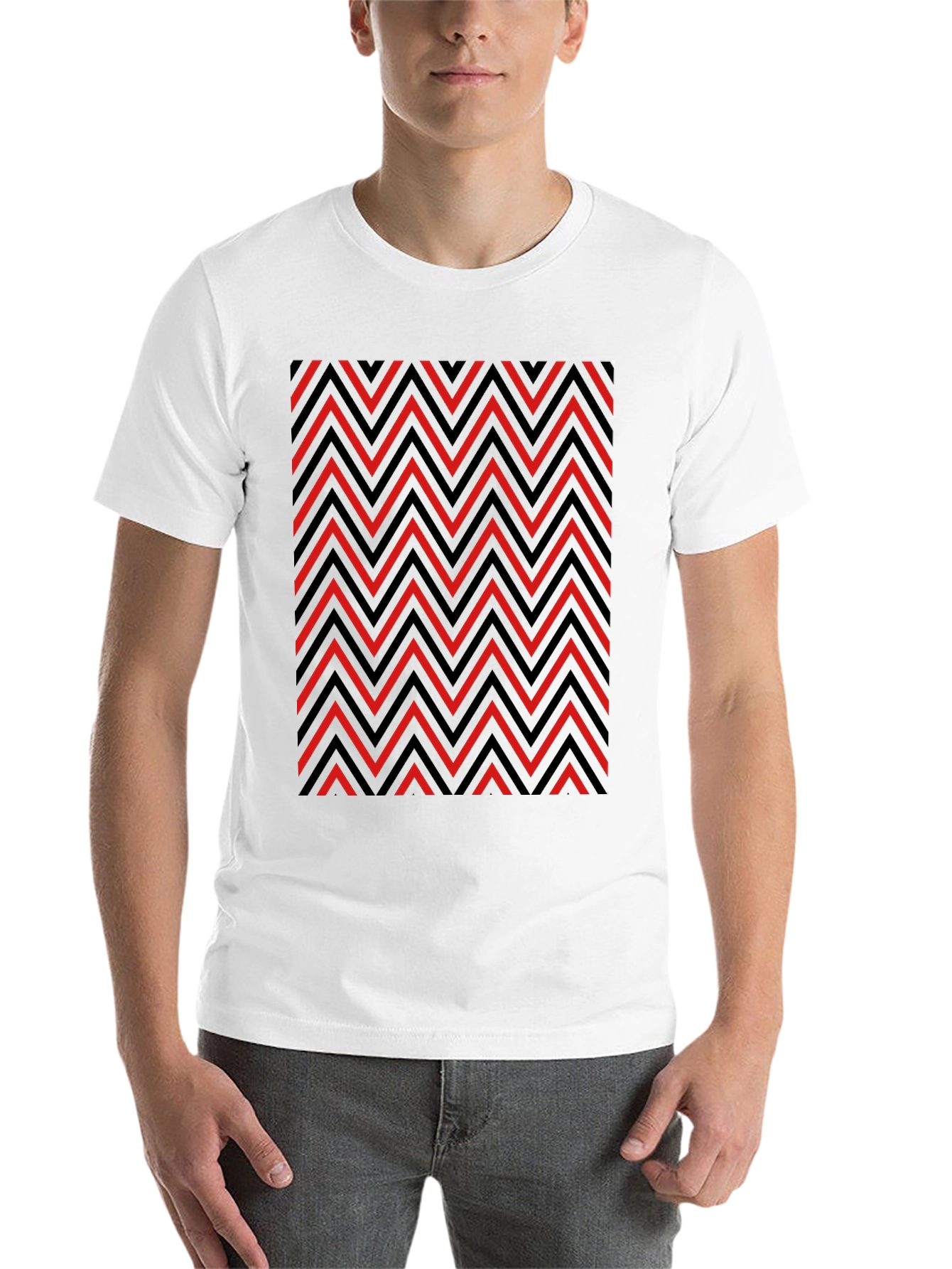 Black Zigzag Patterned Graphic Tee - Red and Black view 14
