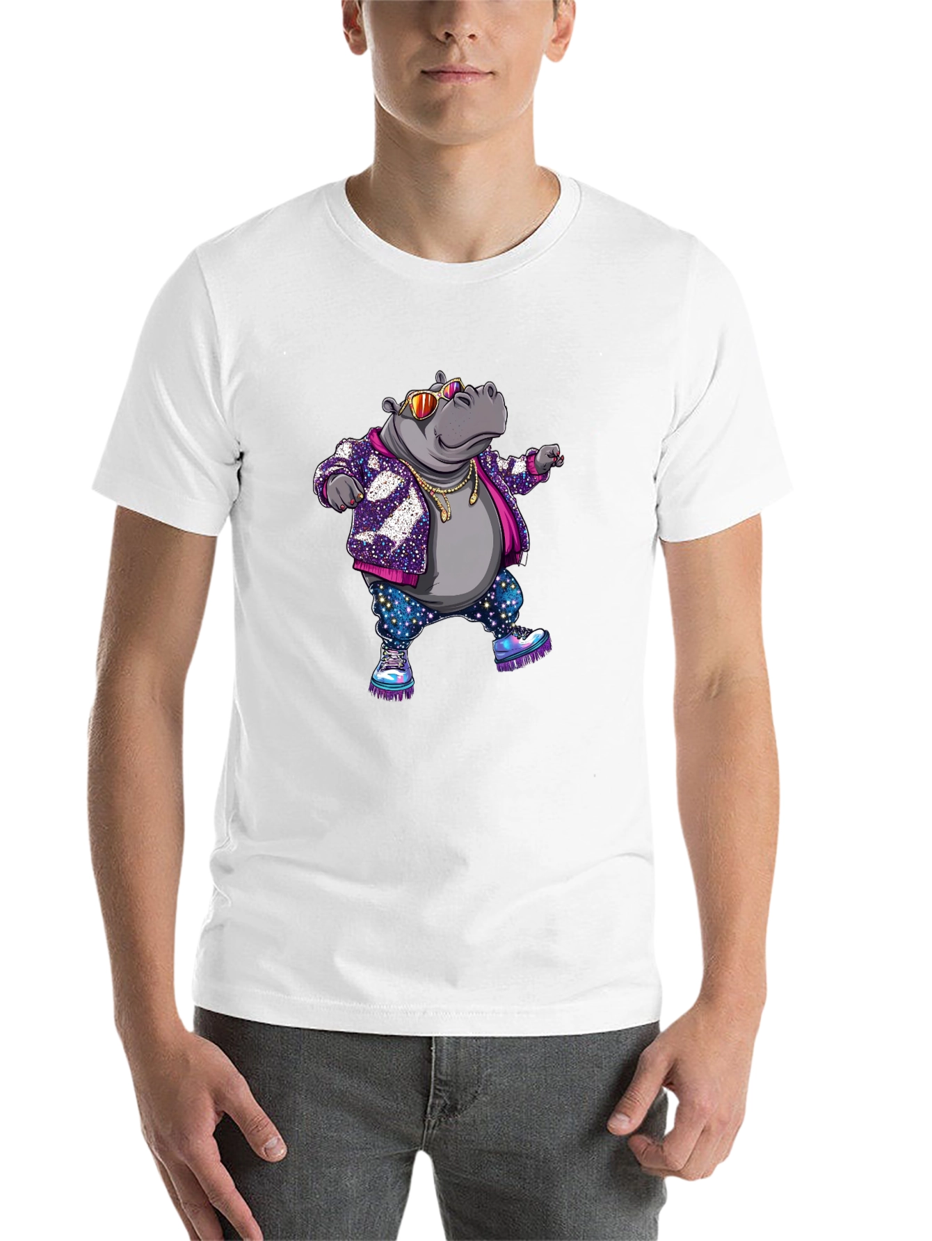 Black Cool Hippo Graphic T-Shirt view 14