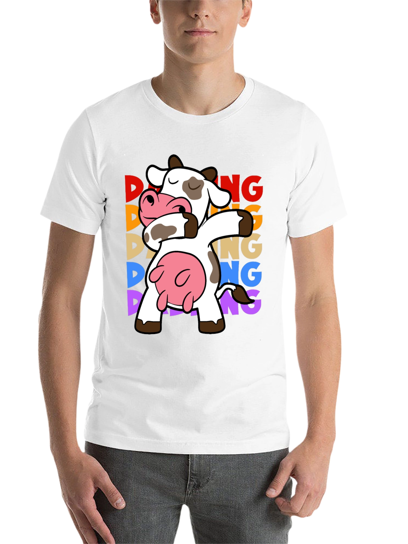 Black Dabbing Cow Graphic Tee - Funny Animal T-Shirt view 14