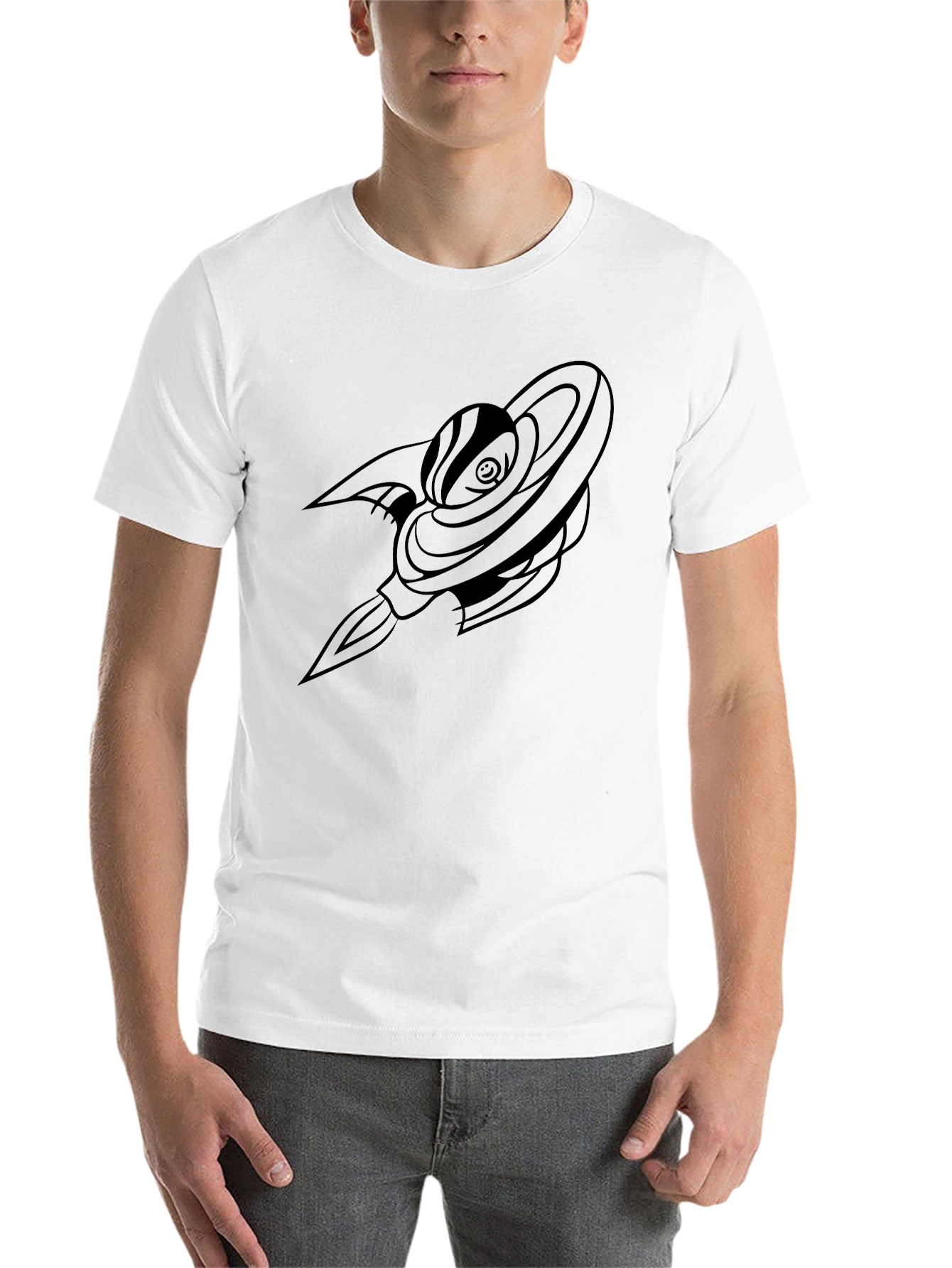 Black Unique Black Graphic Tee - Saturn Rocket Design view 14