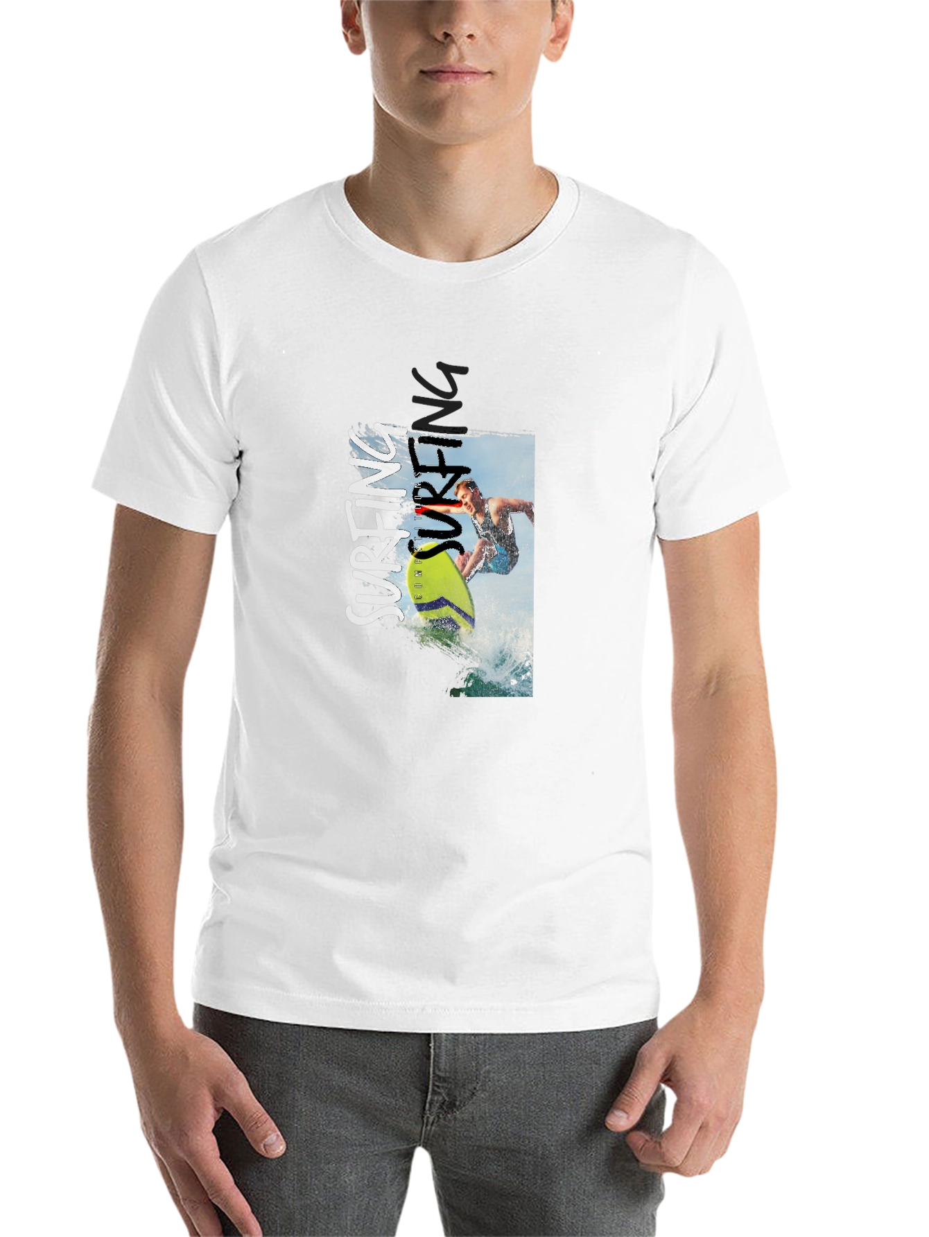 Black Surfing Graphic Print Tee - Black Cotton T-Shirt view 14