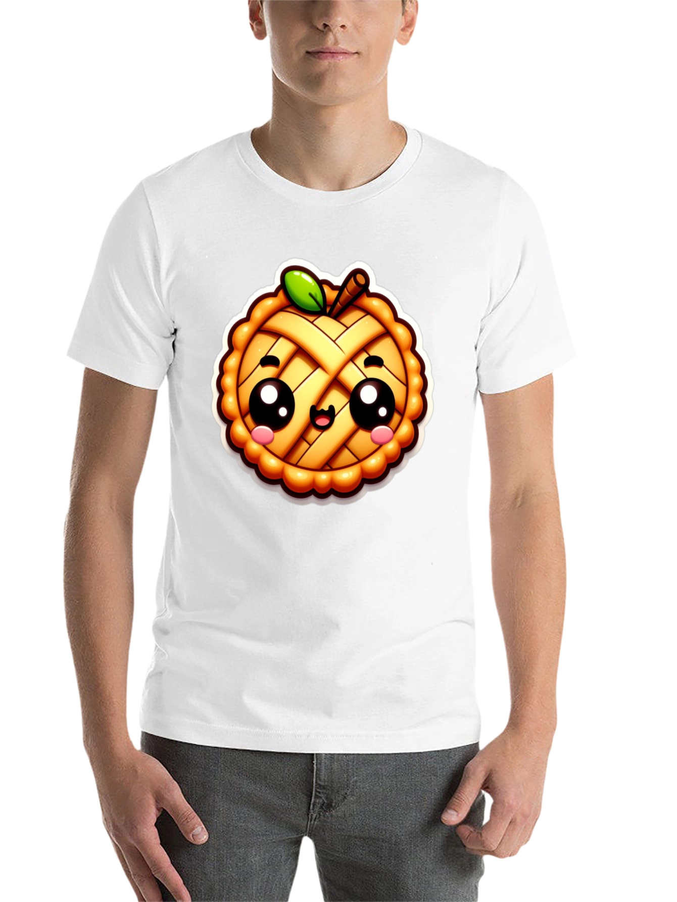 Black Cute Apple Pie Cartoon Black T-Shirt view 14