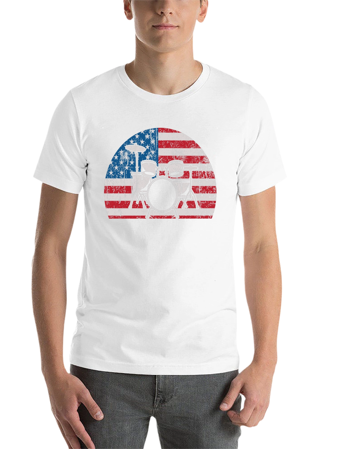 Black American Flag Drum Set T-Shirt view 14