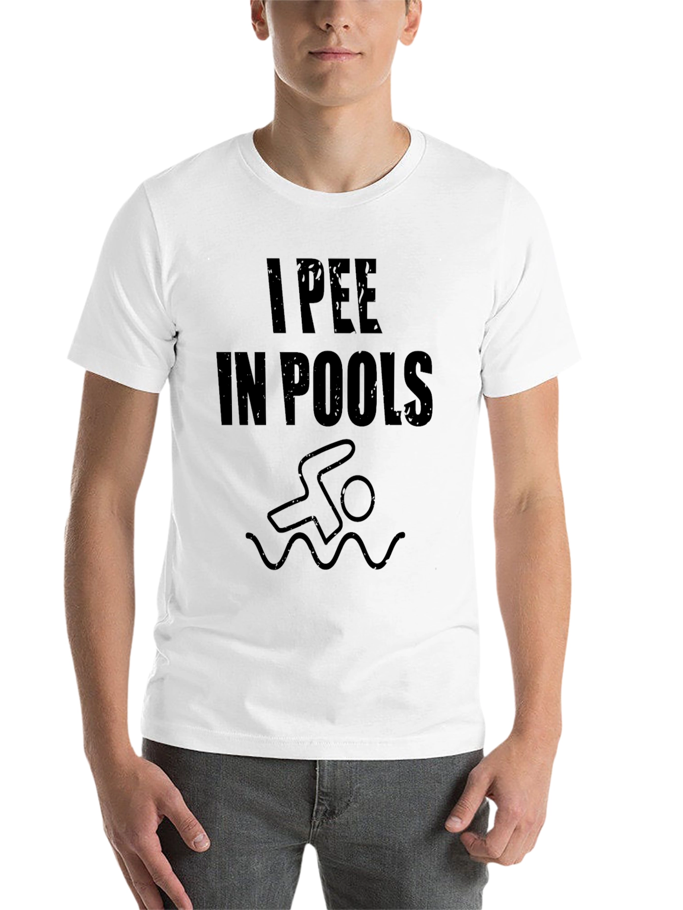 Black I Pee in Pools Graphic T-Shirt - Black Crew Neck view 14