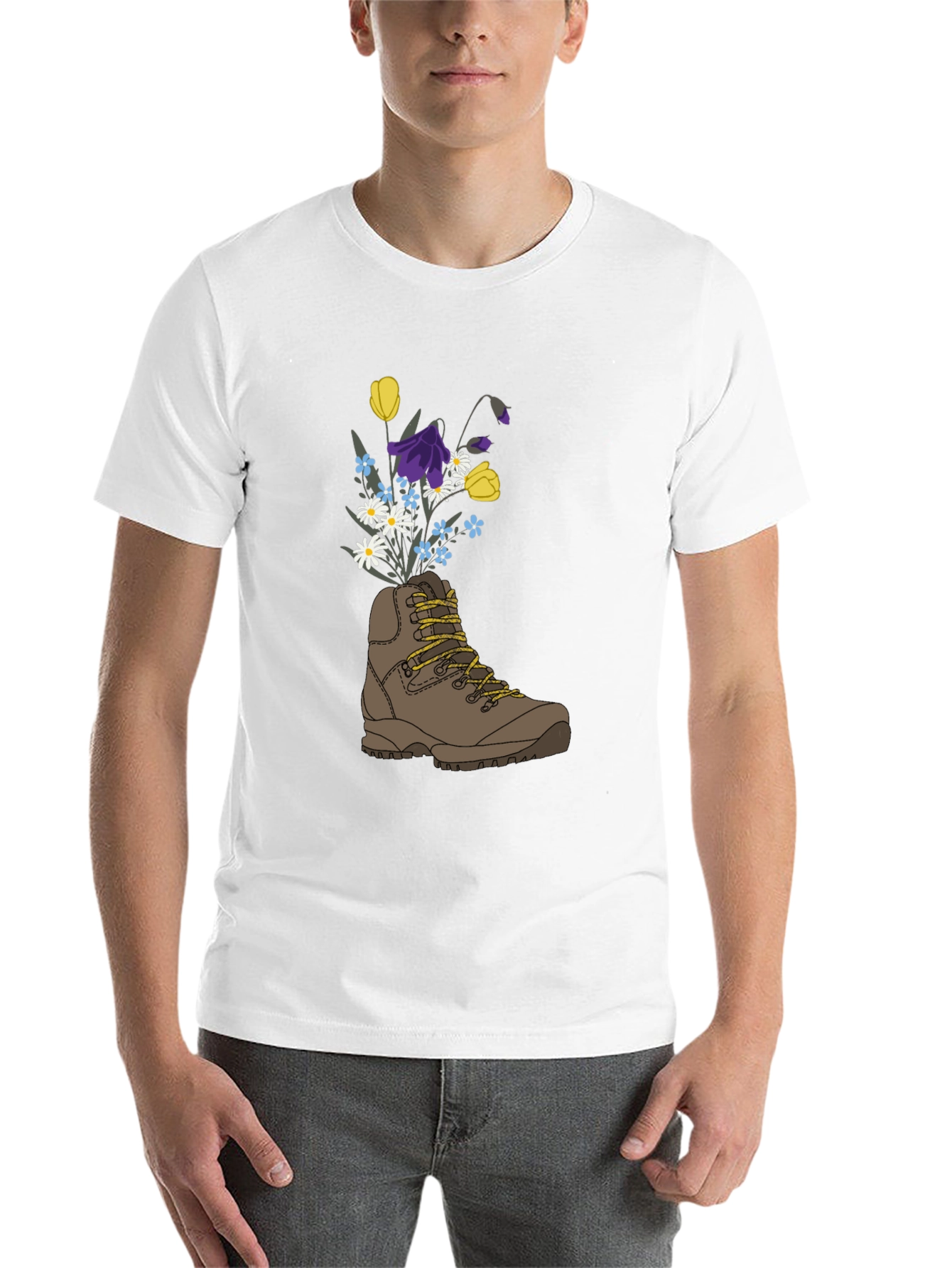 Black Floral Hiking Boot Graphic T-Shirt view 14