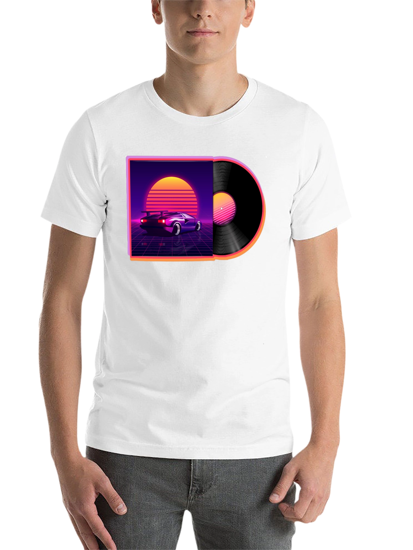 Black Retro Wave Vinyl T-Shirt - Classic Car Design view 14