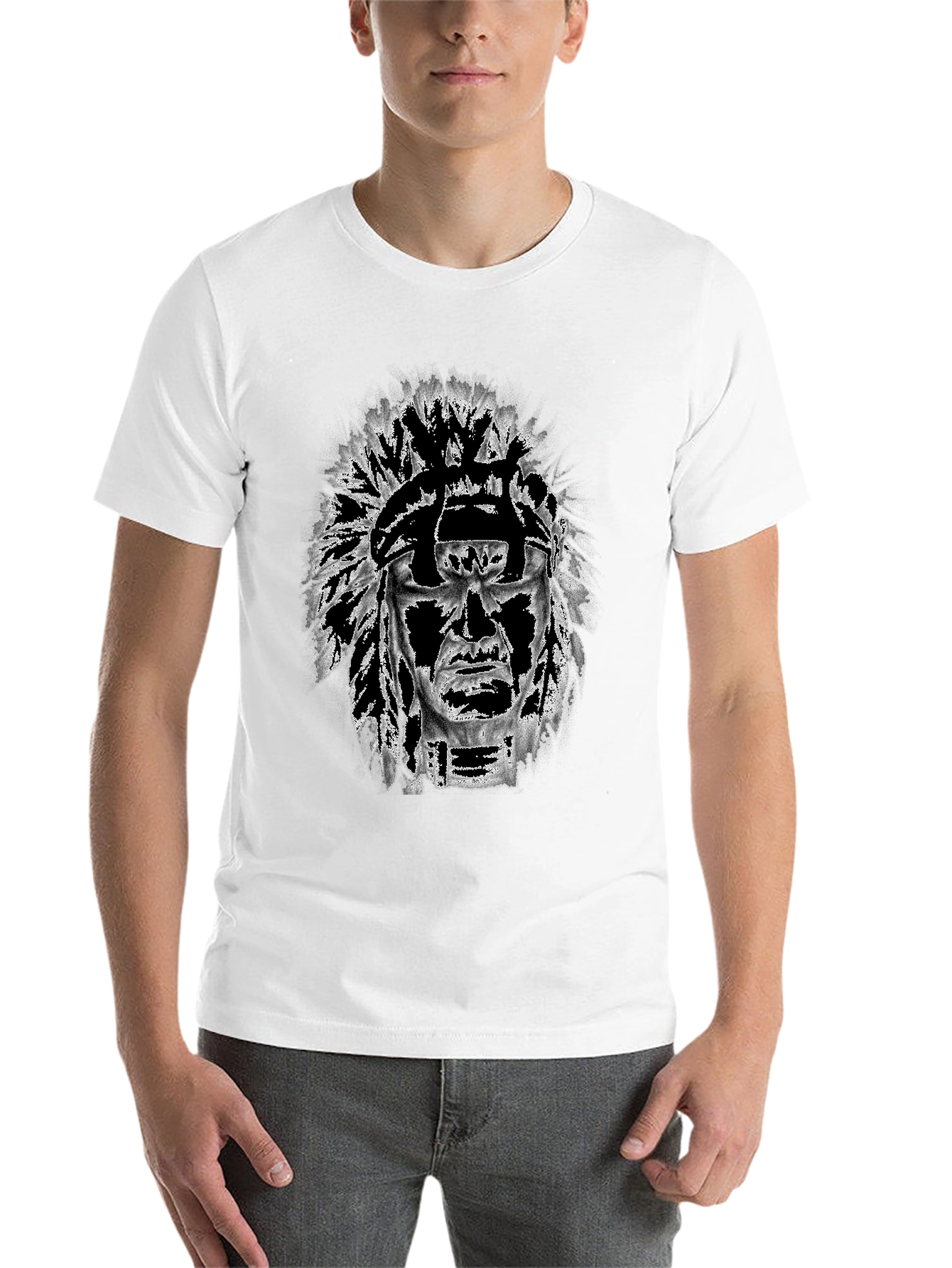 Black Graphic Tee: Native American Headdress Design view 14