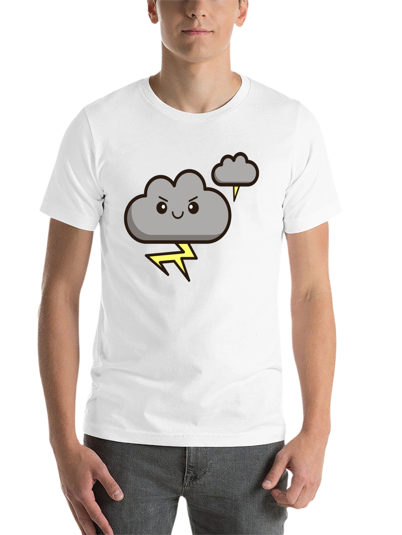 Black Cartoon Cloud Lightning Graphic Tee - Black view 14