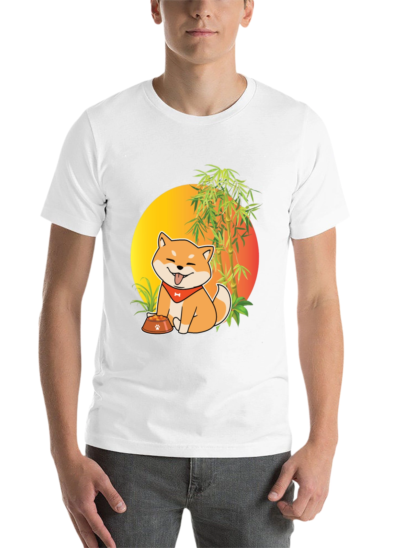 Black Shiba Inu Dog Cartoon Graphic T-Shirt view 14