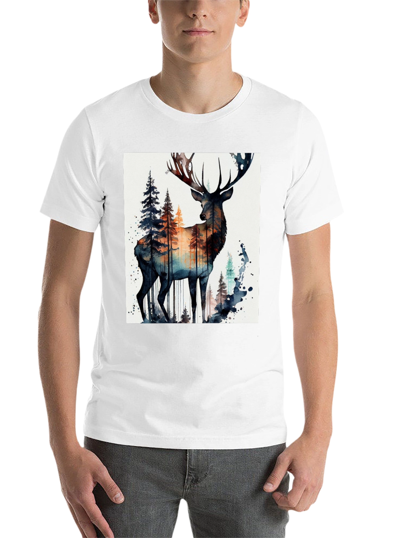 Black Deer Forest Watercolor Graphic Tee view 14