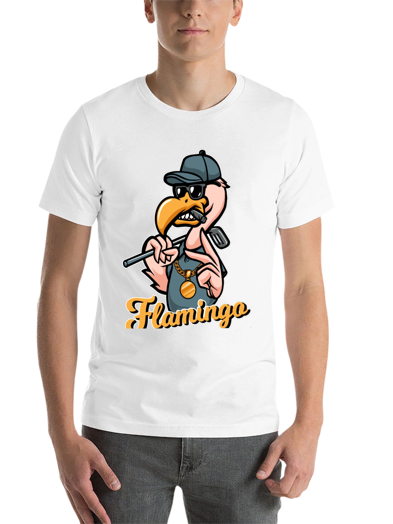 Black Cool Flamingo Golf T-Shirt view 14