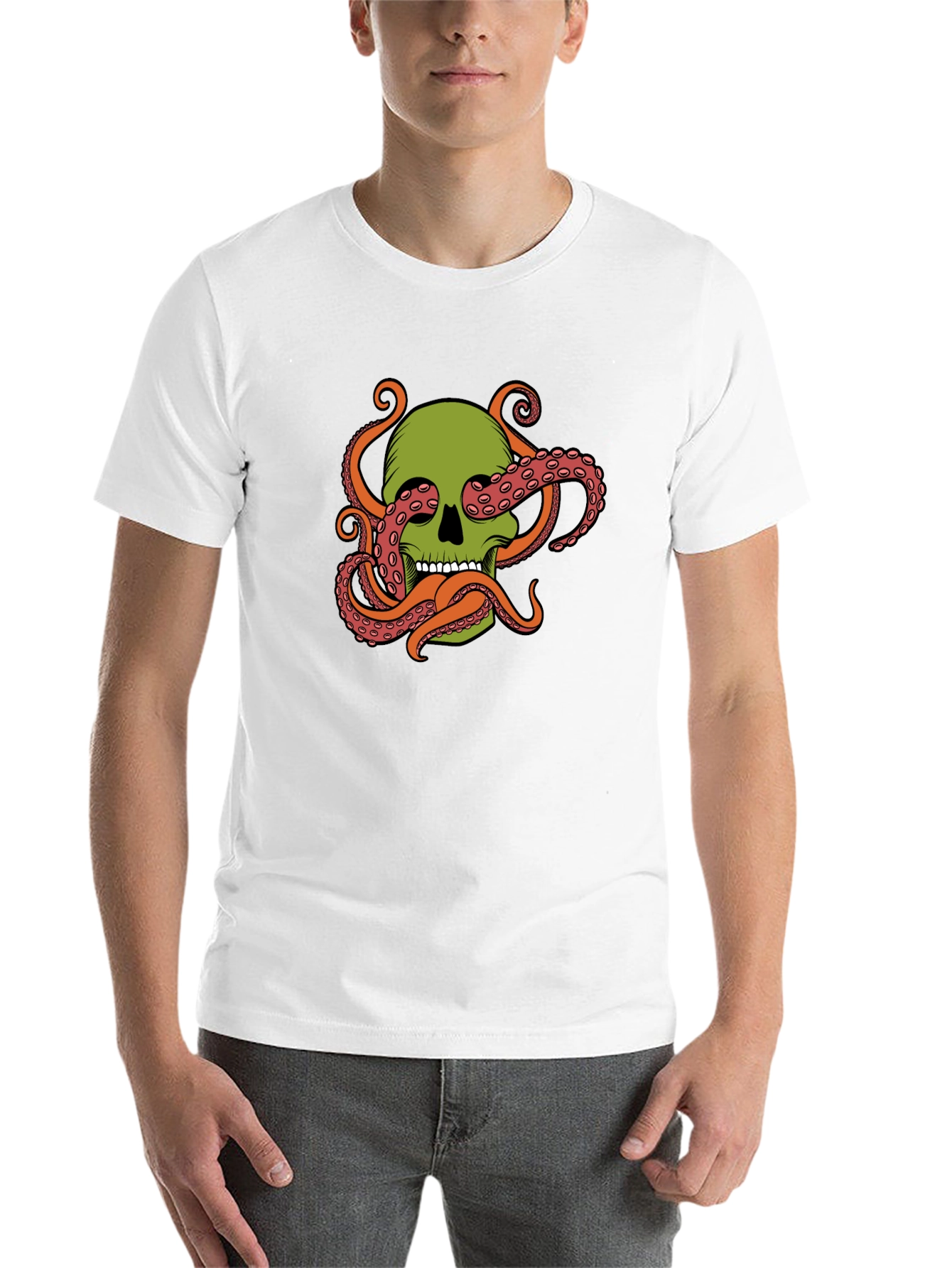 Black Skull Octopus Graphic Tee - Black Cotton Blend view 14