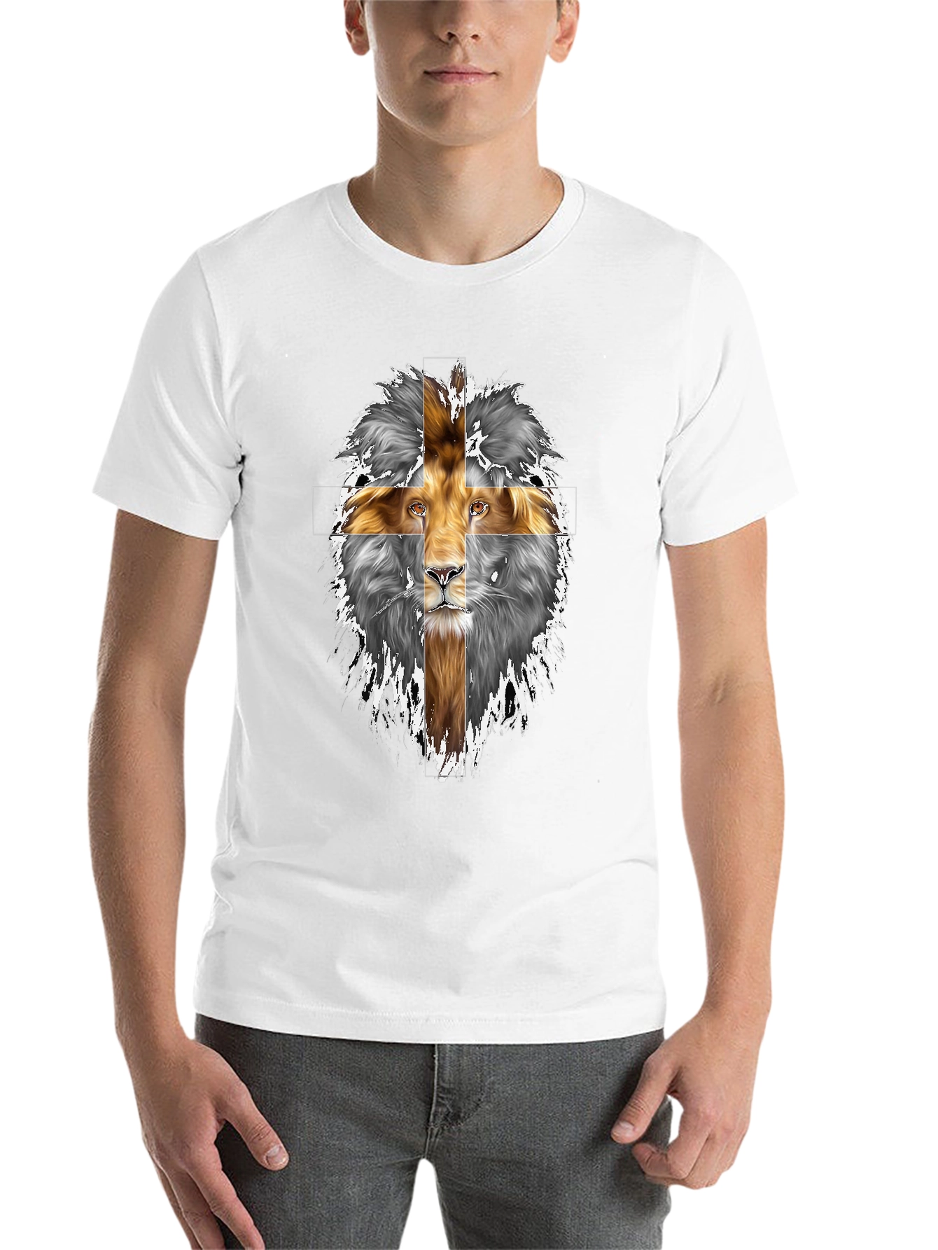 Black Lion Cross Graphic Print Black T-Shirt view 14