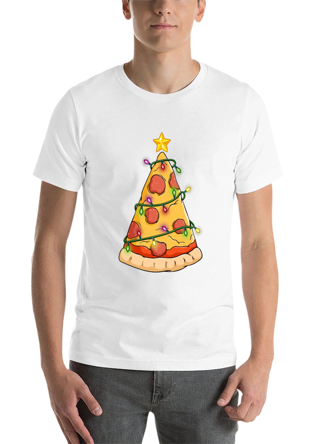 Black Pizza Christmas Tree T-Shirt view 14