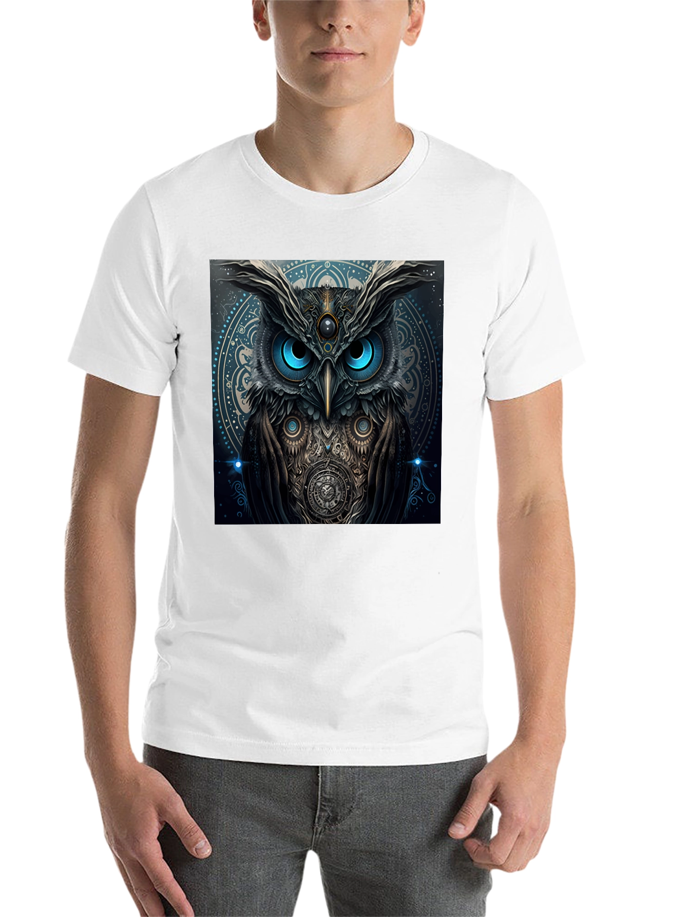 Black Mystic Owl Graphic Tee - Black Cotton Blend view 14