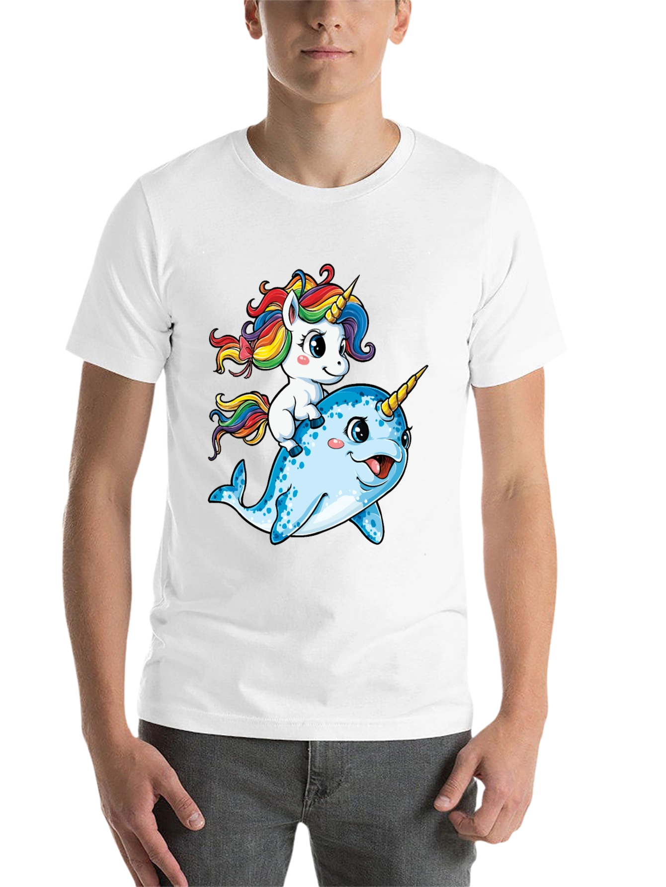 Black Unicorn Riding Narwhal T-Shirt view 14