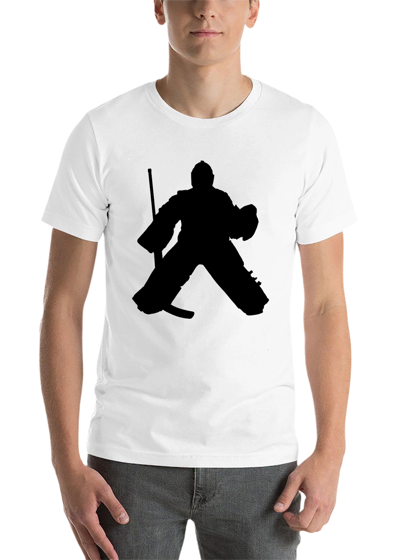 Black Hockey Goalie Silhouette Graphic Tee - Black Cotton T-Shirt view 14