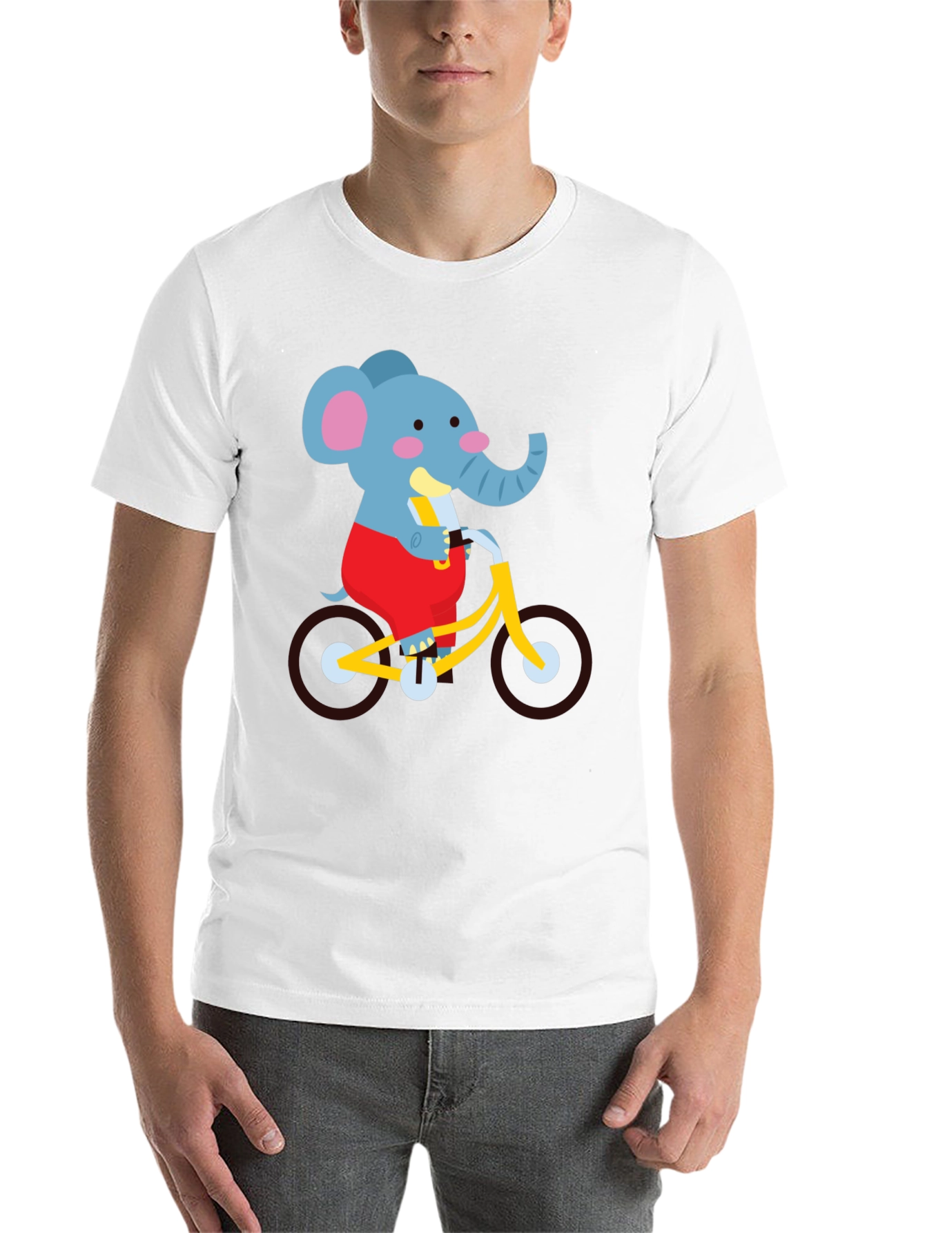 Black Elephant on Bike Graphic Tee - Fun Cartoon Shirt view 14