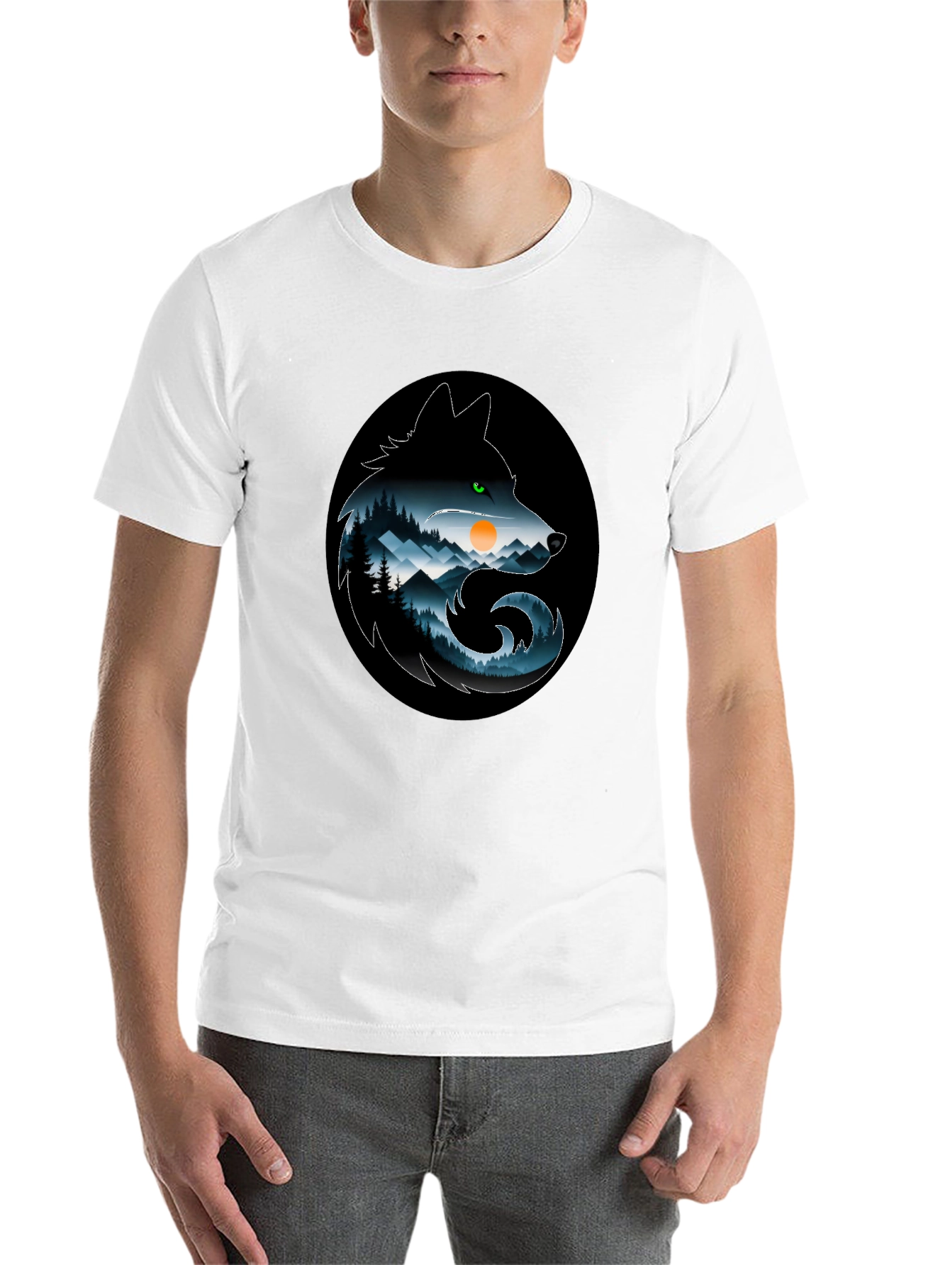 Black Wolf Silhouette Mountain T-Shirt - Nature Inspired Design view 14