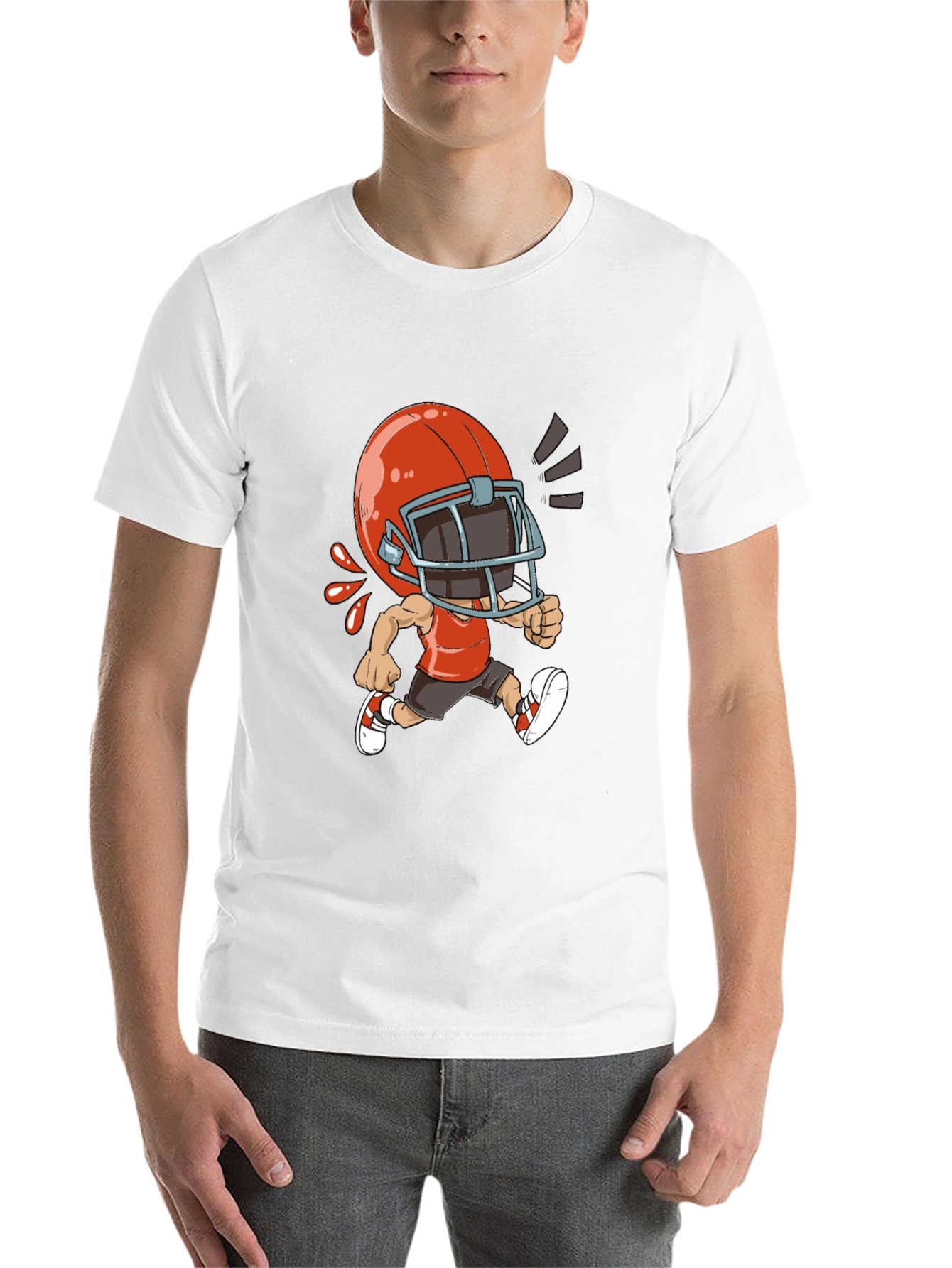 Black Cartoon Football Player Black T-Shirt view 14