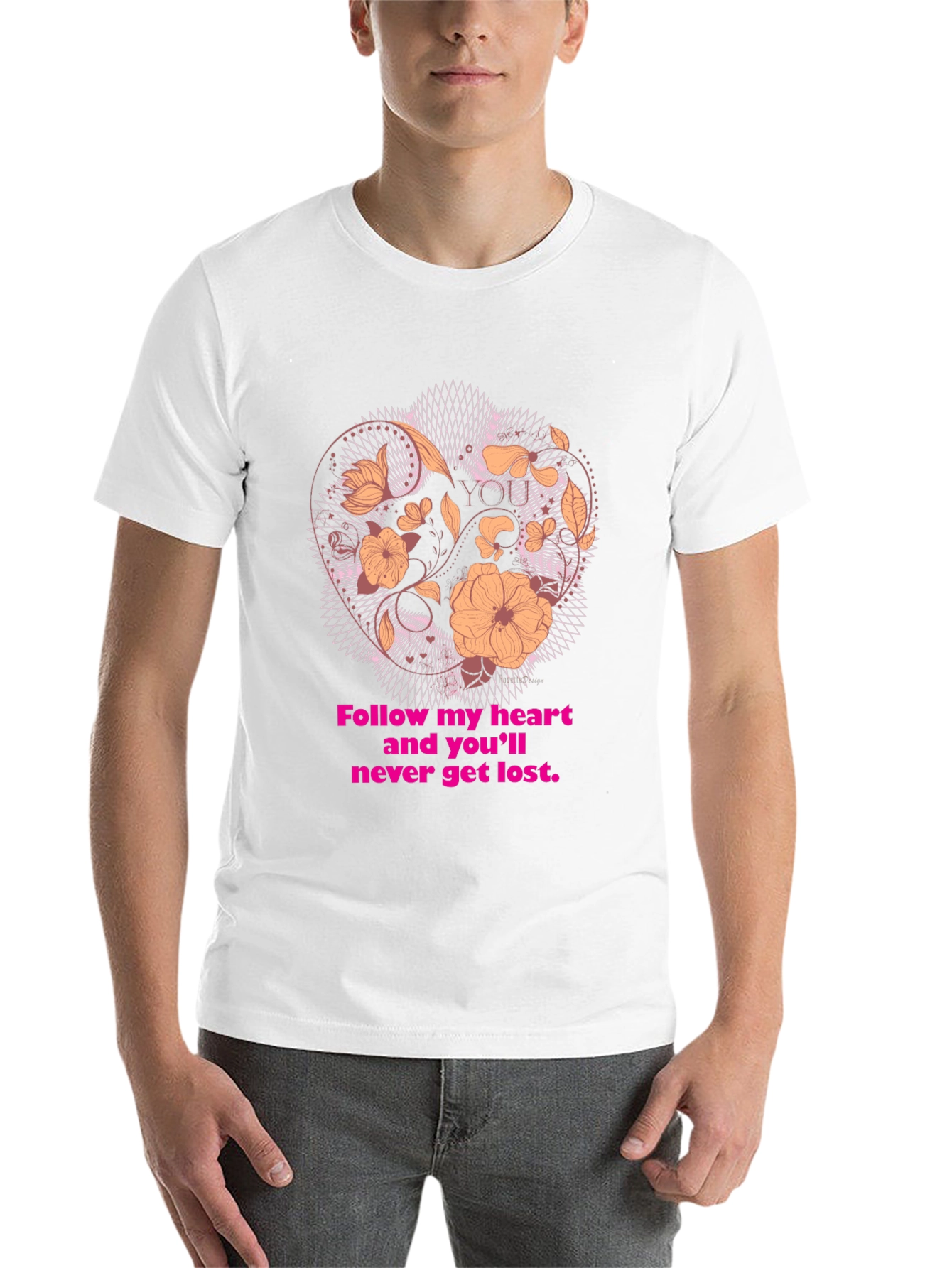 Black Floral Heart T-Shirt - Follow Your Heart Design view 14