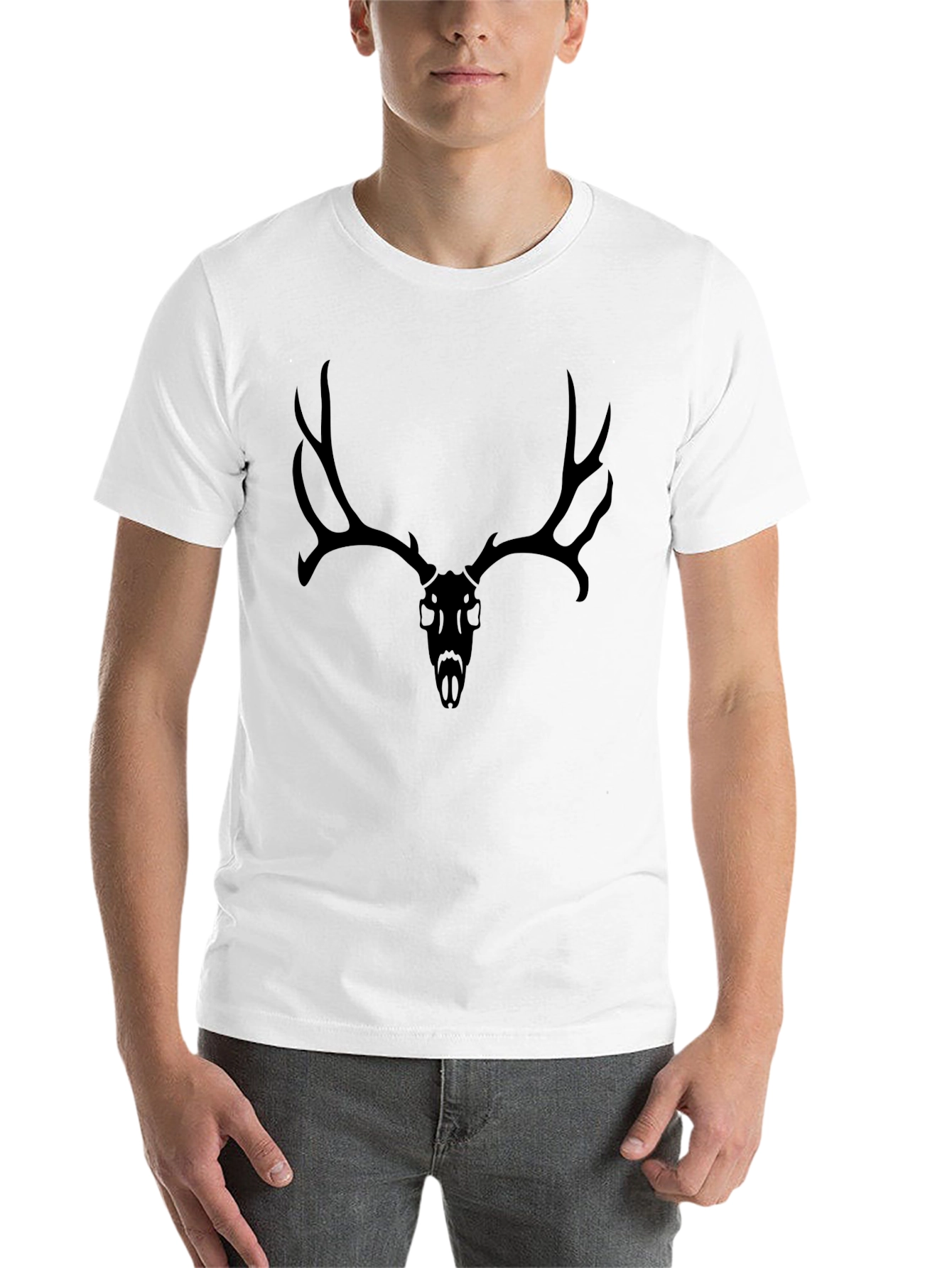 Men's Black T-Shirt with Deer Skull Graphic - 14