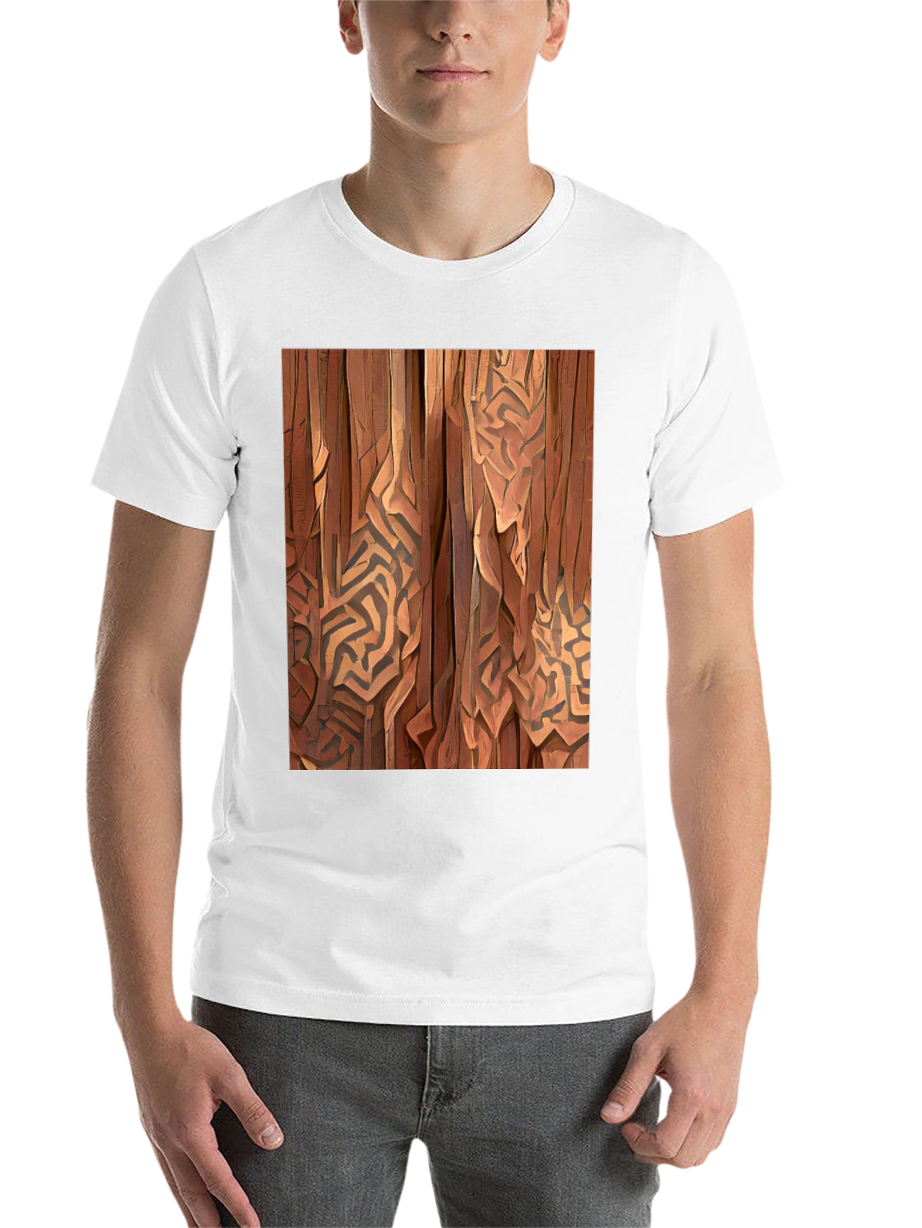 Black Abstract Wood Pattern Black T-Shirt view 14