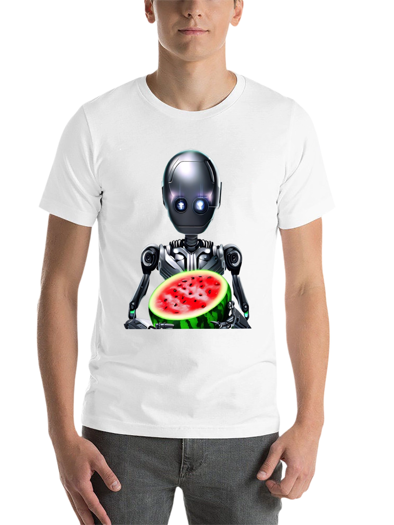 Black Robot with Watermelon Graphic Tee view 14