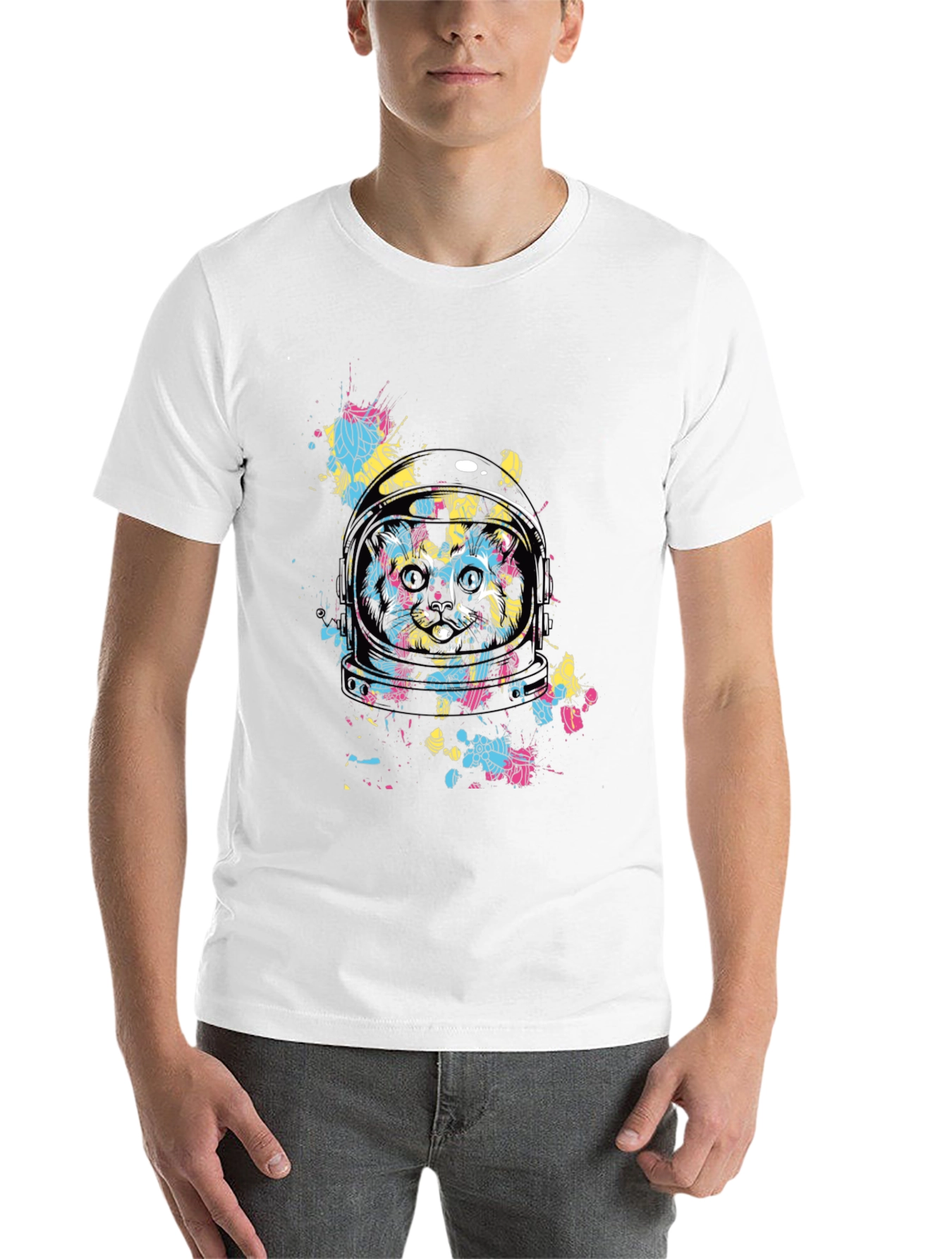 Black Astronaut Cat Graphic Tee - Black Cotton Comfort view 14