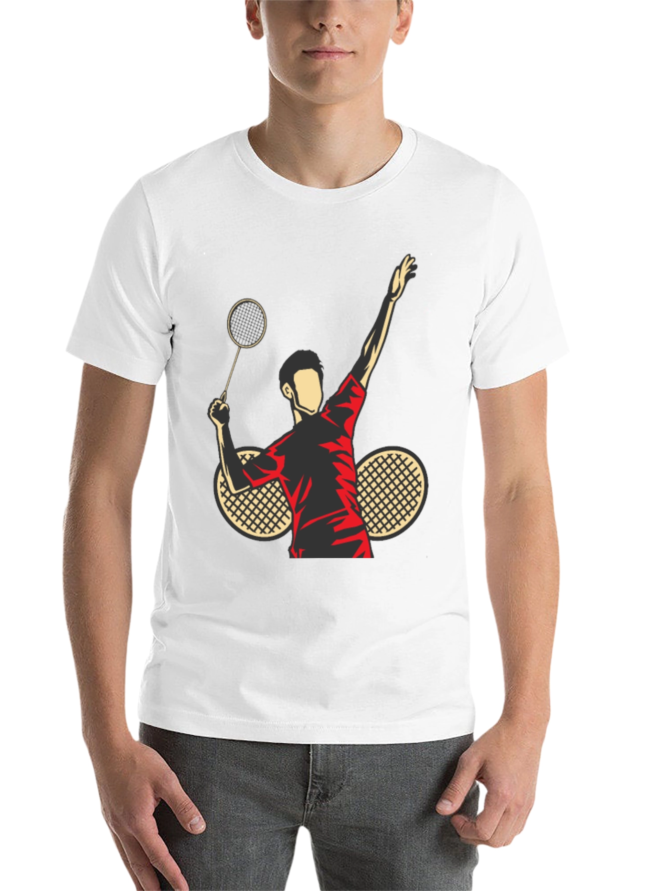 Black Badminton Player Graphic Tee - Black Cotton view 14