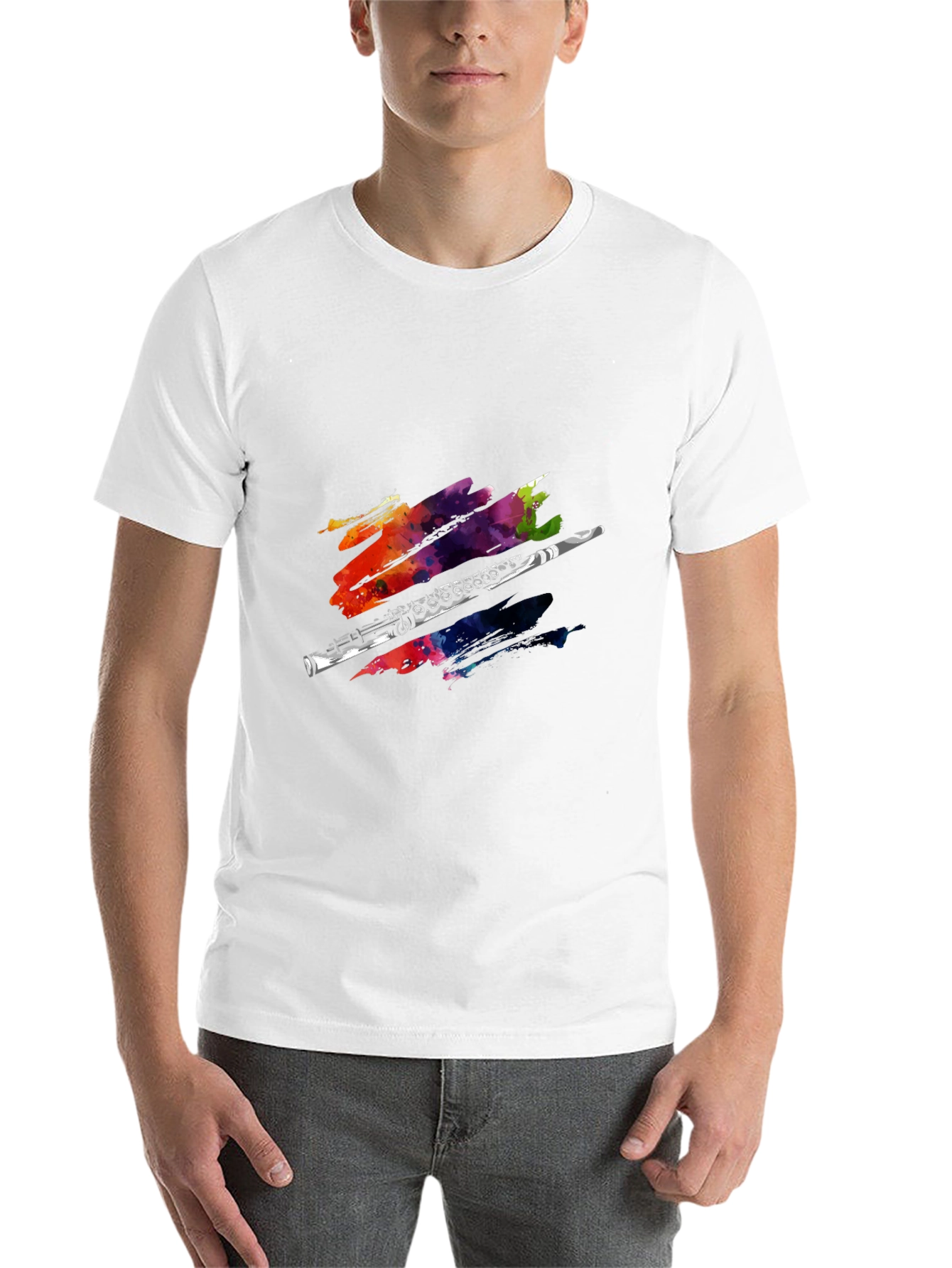 Black Flute Watercolor Graphic Print T-Shirt view 14