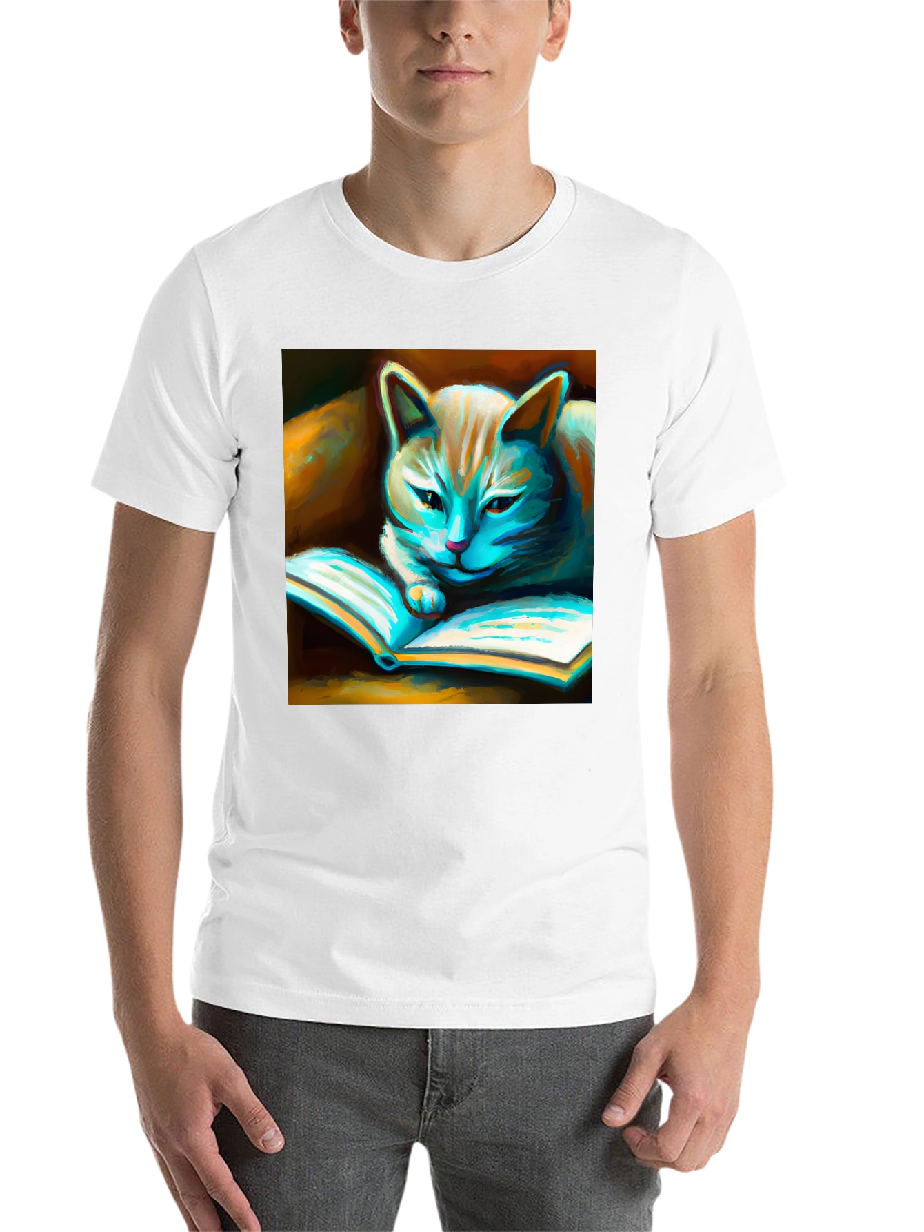 Black Cat Reading Book Graphic T-Shirt view 14