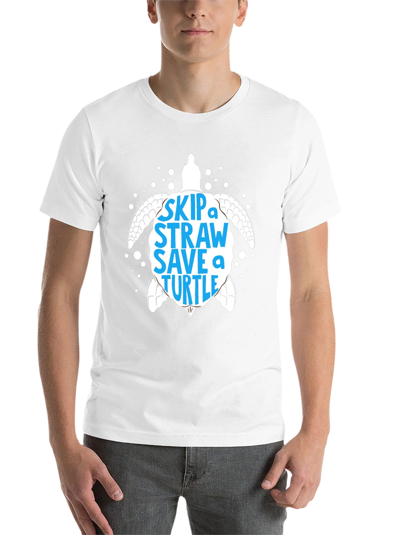 Black Skip a Straw Save a Turtle Graphic Tee - Eco-Friendly view 14
