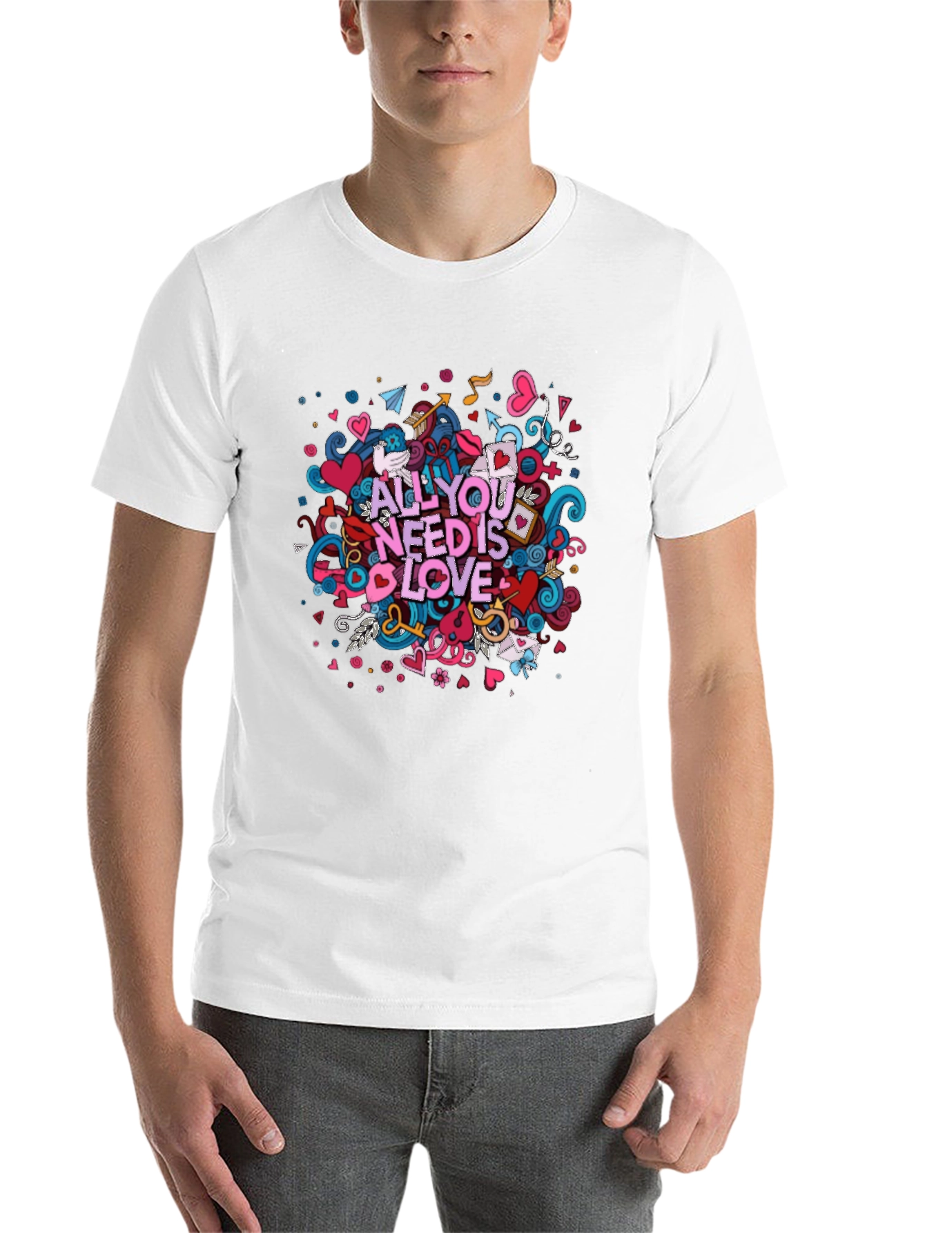 Black All You Need is Love Graphic T-Shirt - Black Cotton Tee view 14