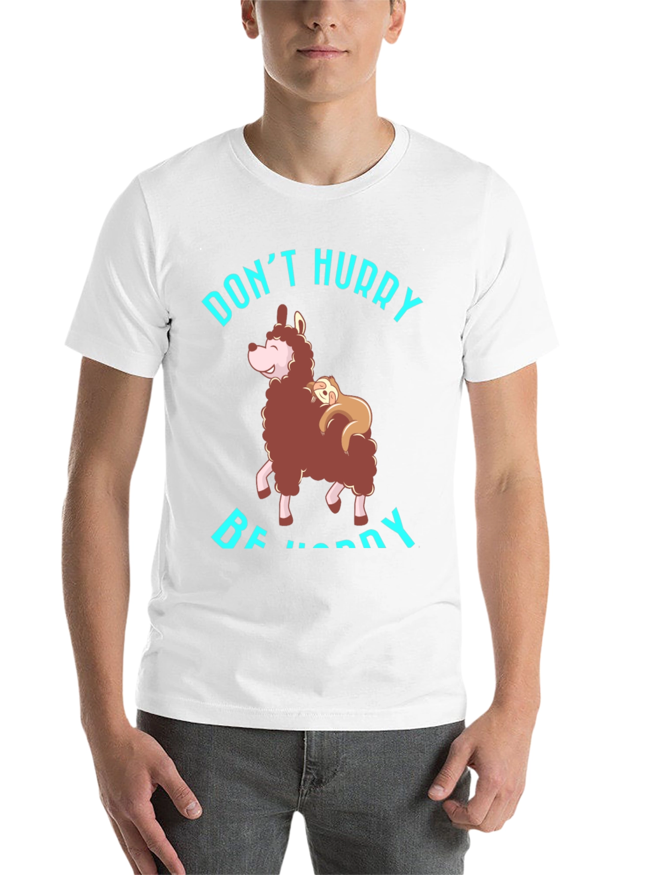 Black Don't Hurry Be Happy Sloth & Llama Graphic Tee view 14