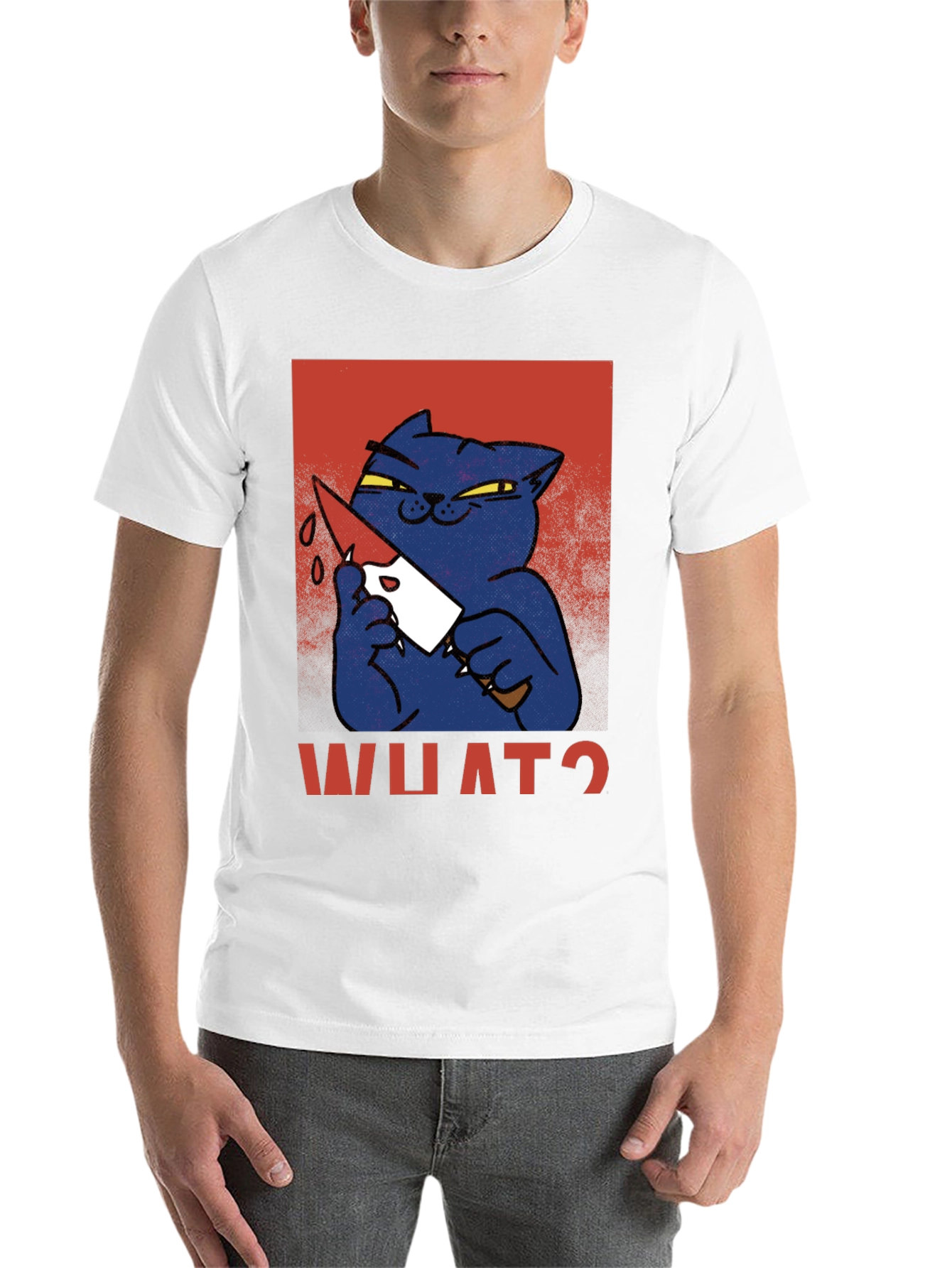 Black Killer Cat Graphic T-Shirt - "WHAT?" Funny Men's Tee view 14