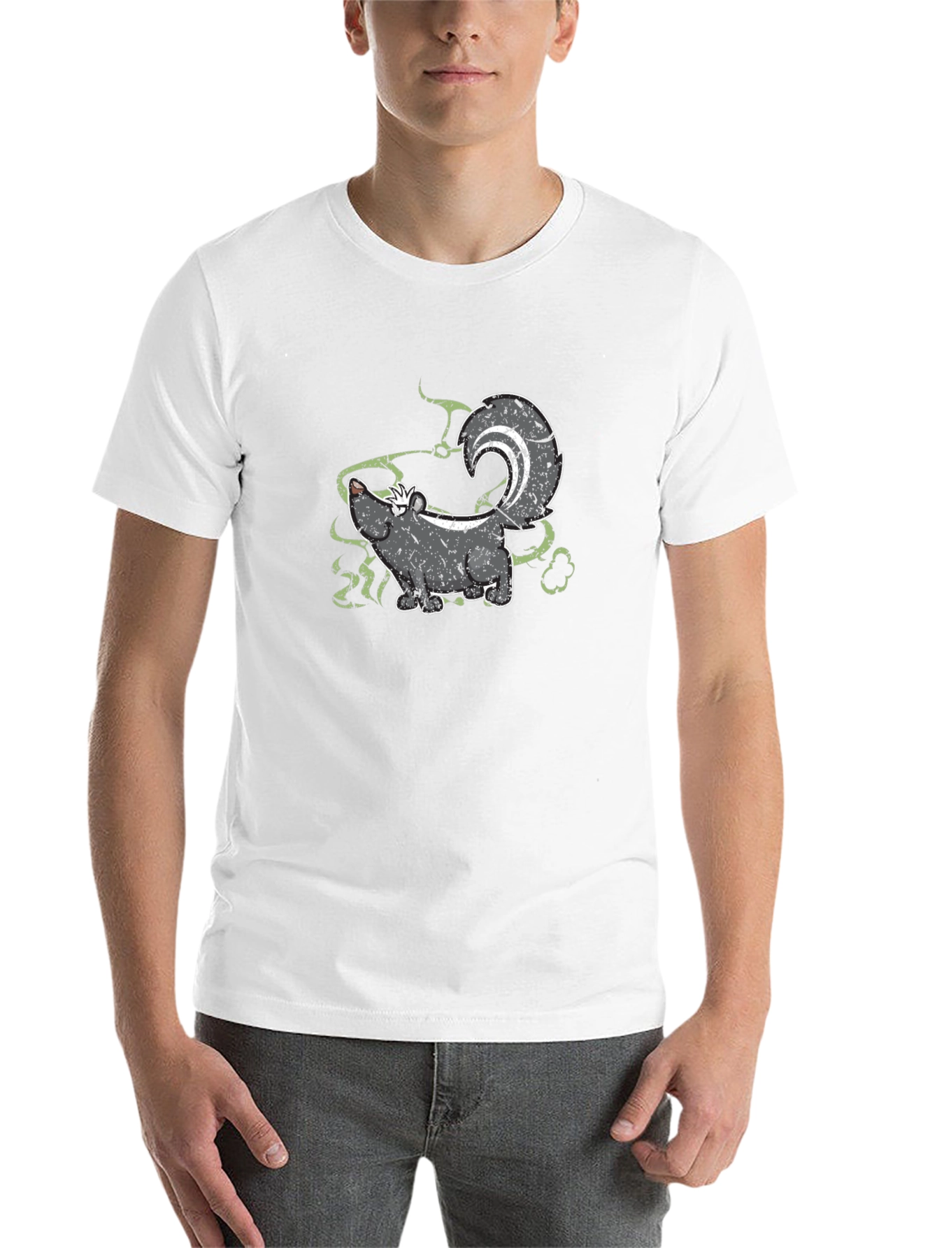 Black Skunk Cartoon Graphic Tee - Black Cotton T-Shirt view 14